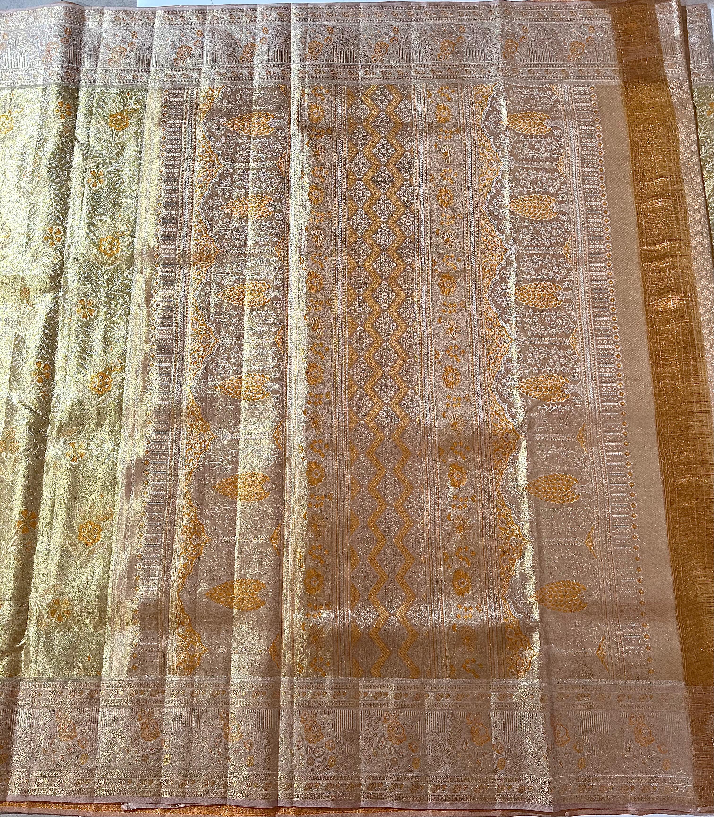 Green and orange Kanjeevaram silk saree