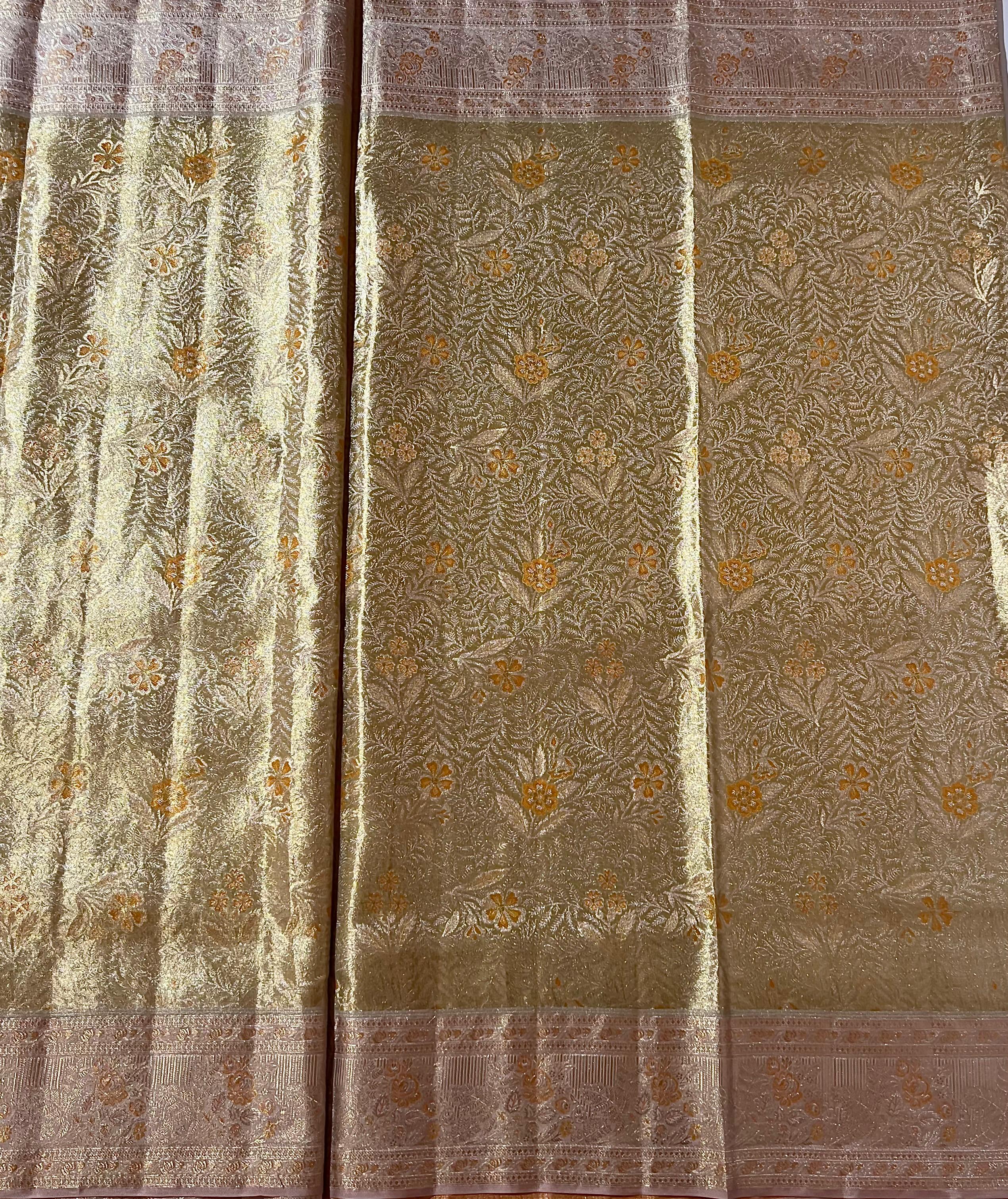 Green and orange Kanjeevaram silk saree