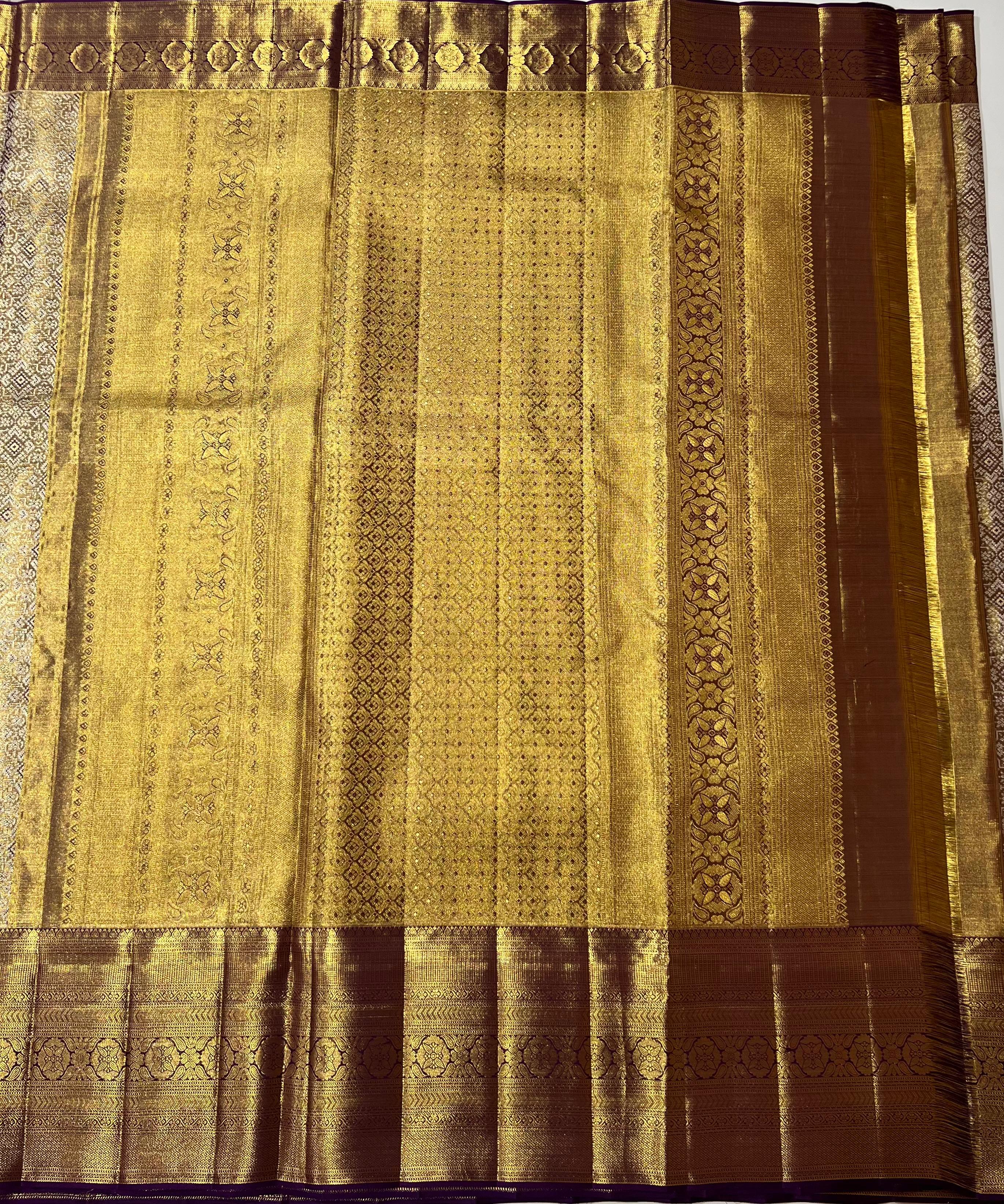 Violet and golden Kanjeevaram silk saree