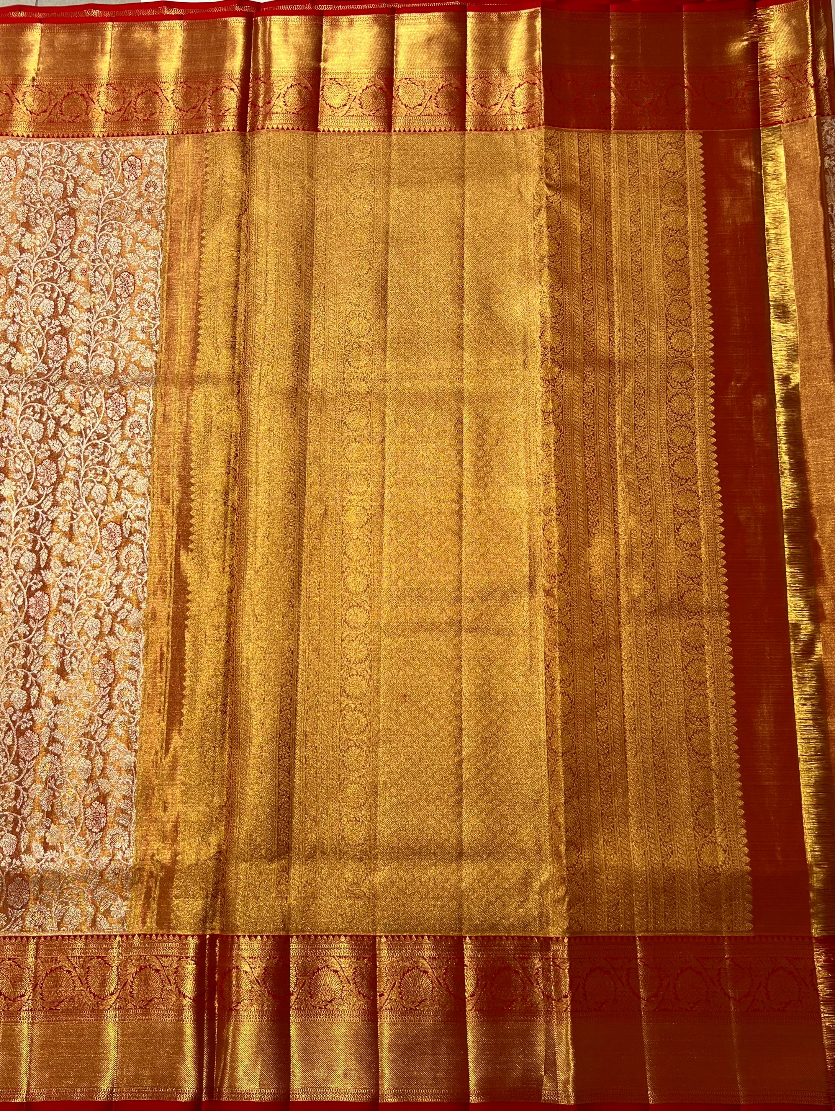 Orange and Golden Kanjeevaram silk saree