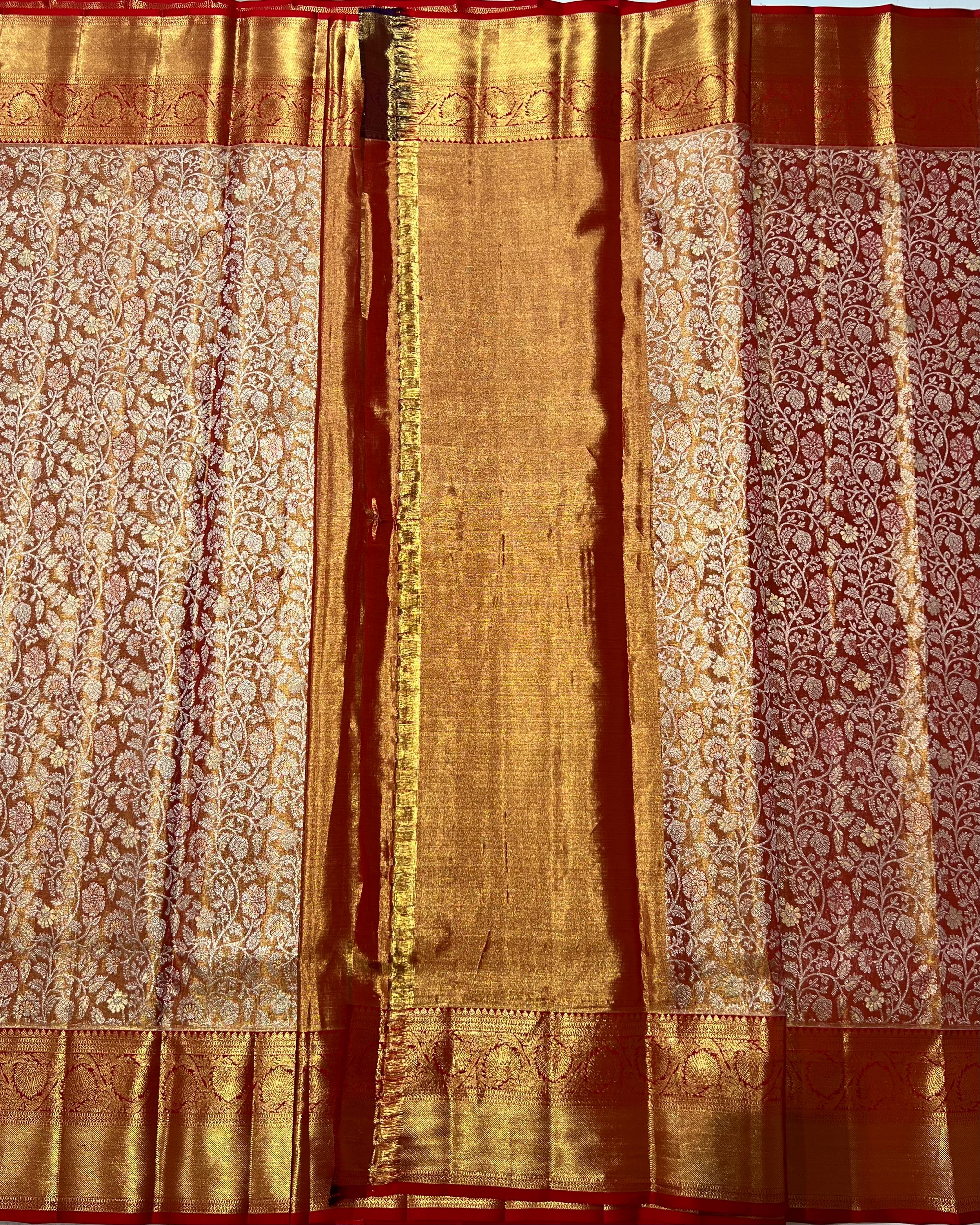 Orange and Golden Kanjeevaram silk saree