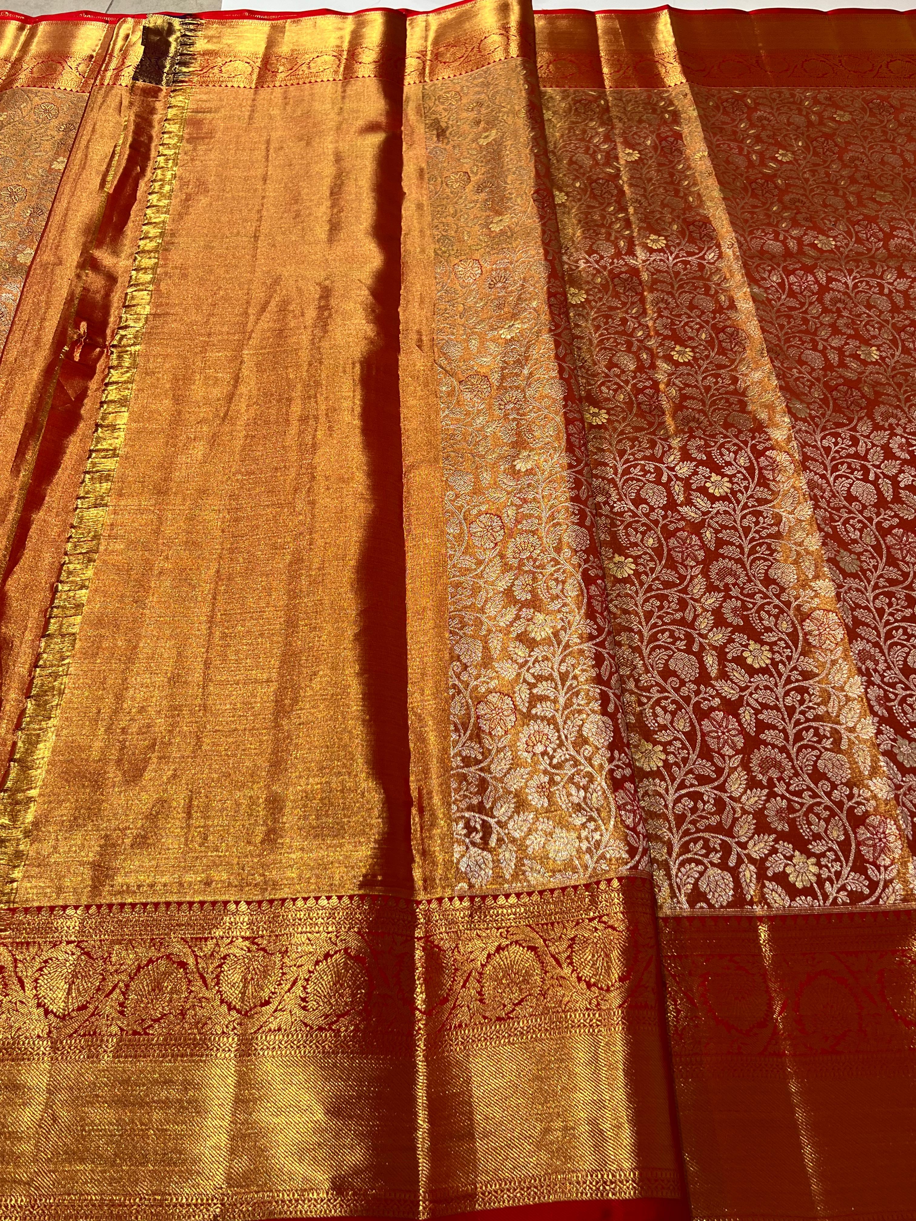Orange and Golden Kanjeevaram silk saree
