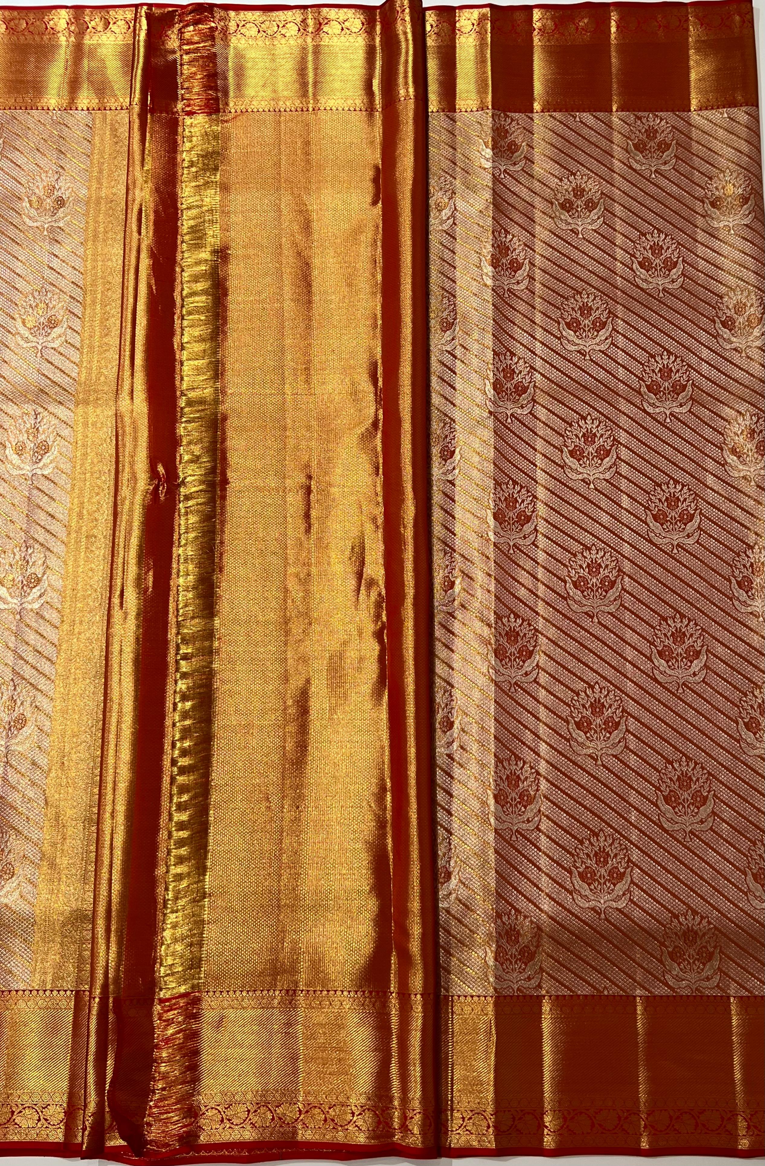 Orange and red Kanjeevaram silk saree