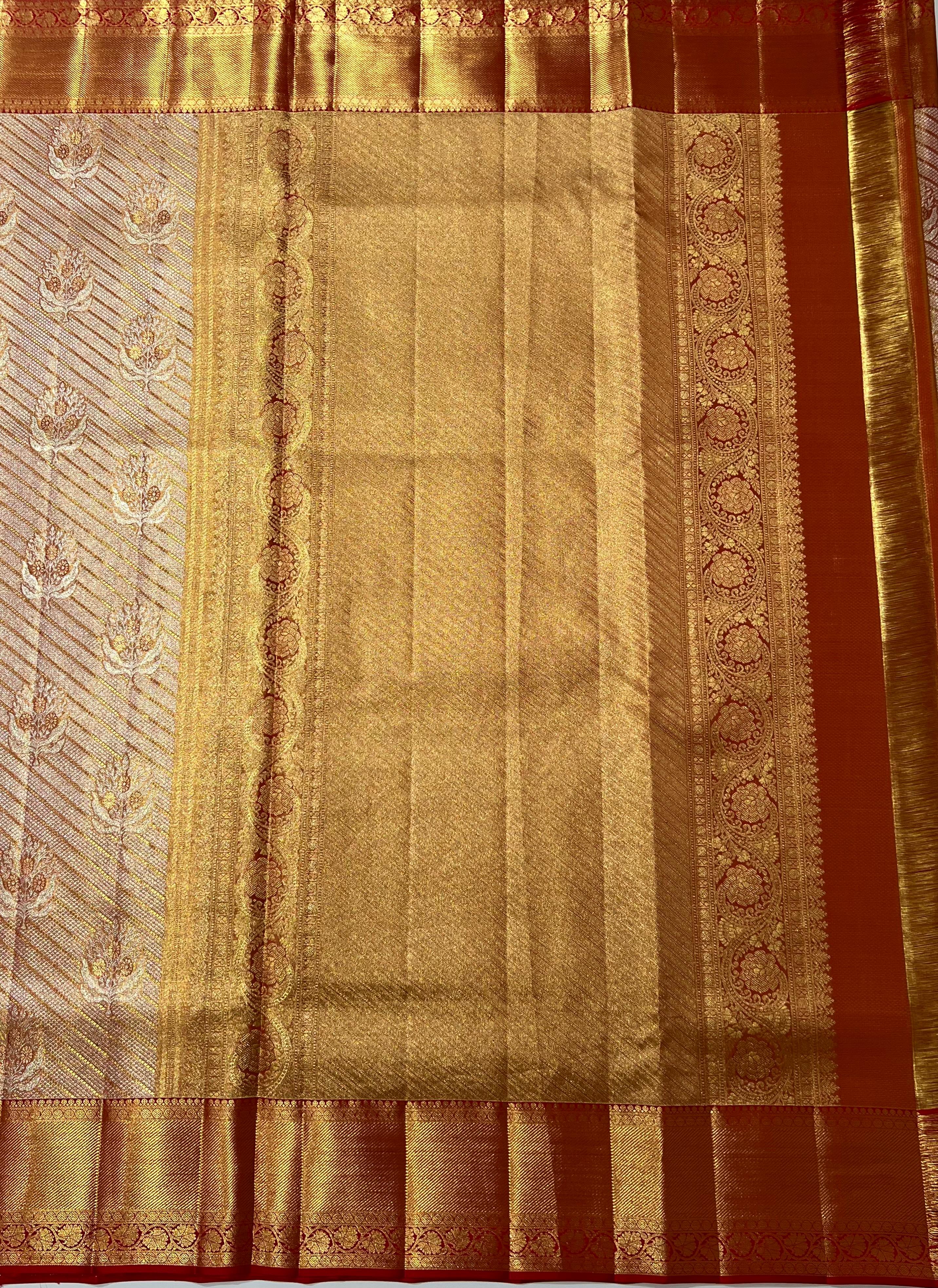Orange and red Kanjeevaram silk saree
