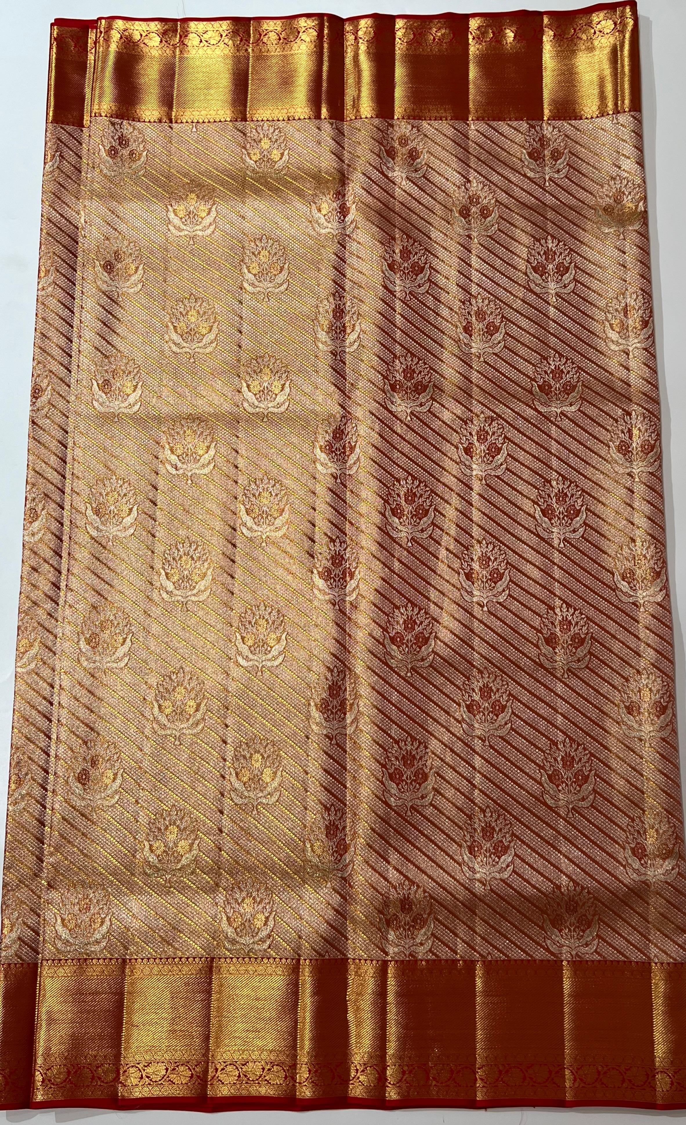 Orange and red Kanjeevaram silk saree