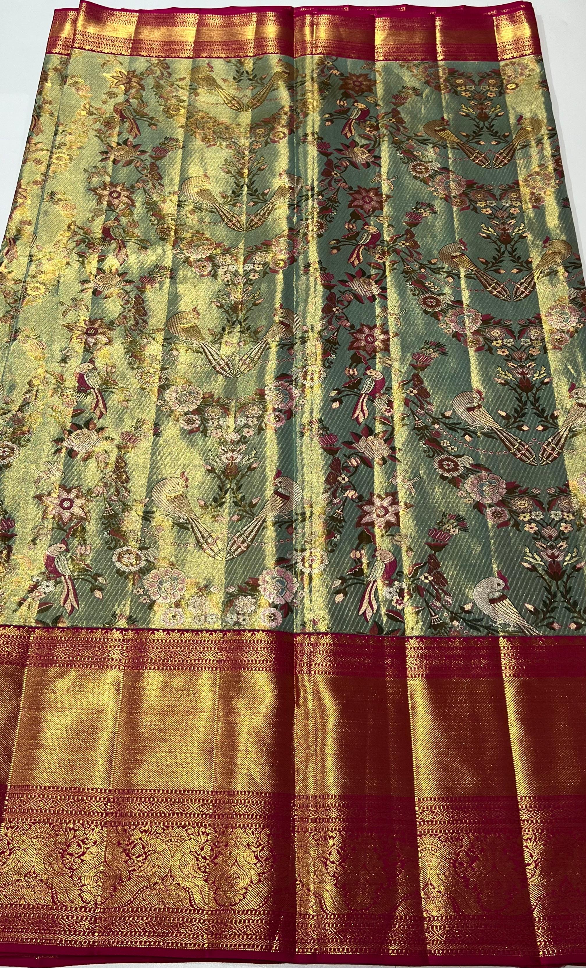 Floral and bird design Kanjeevaram silk saree