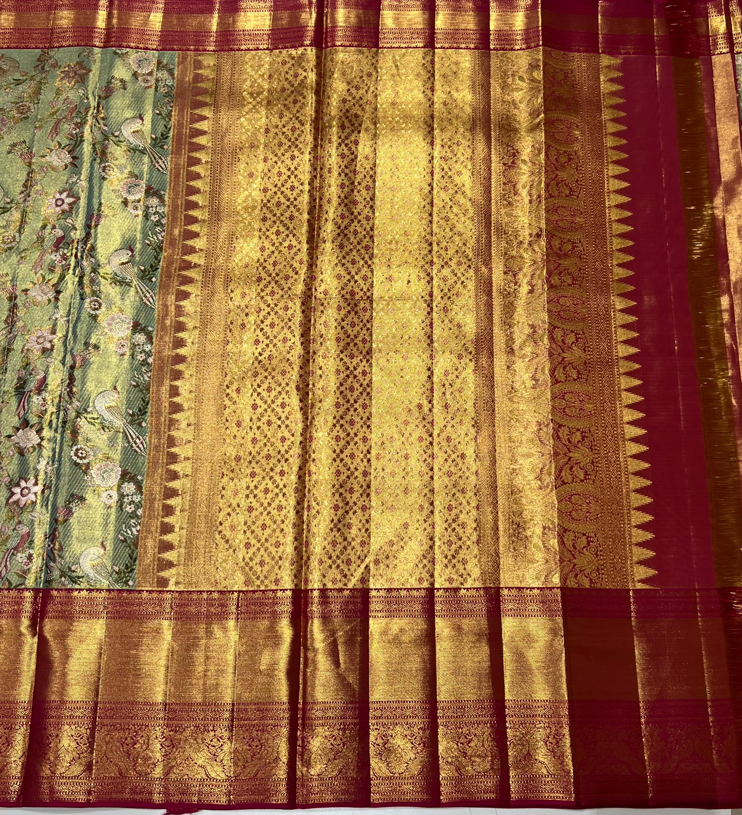 Floral and bird design Kanjeevaram silk saree