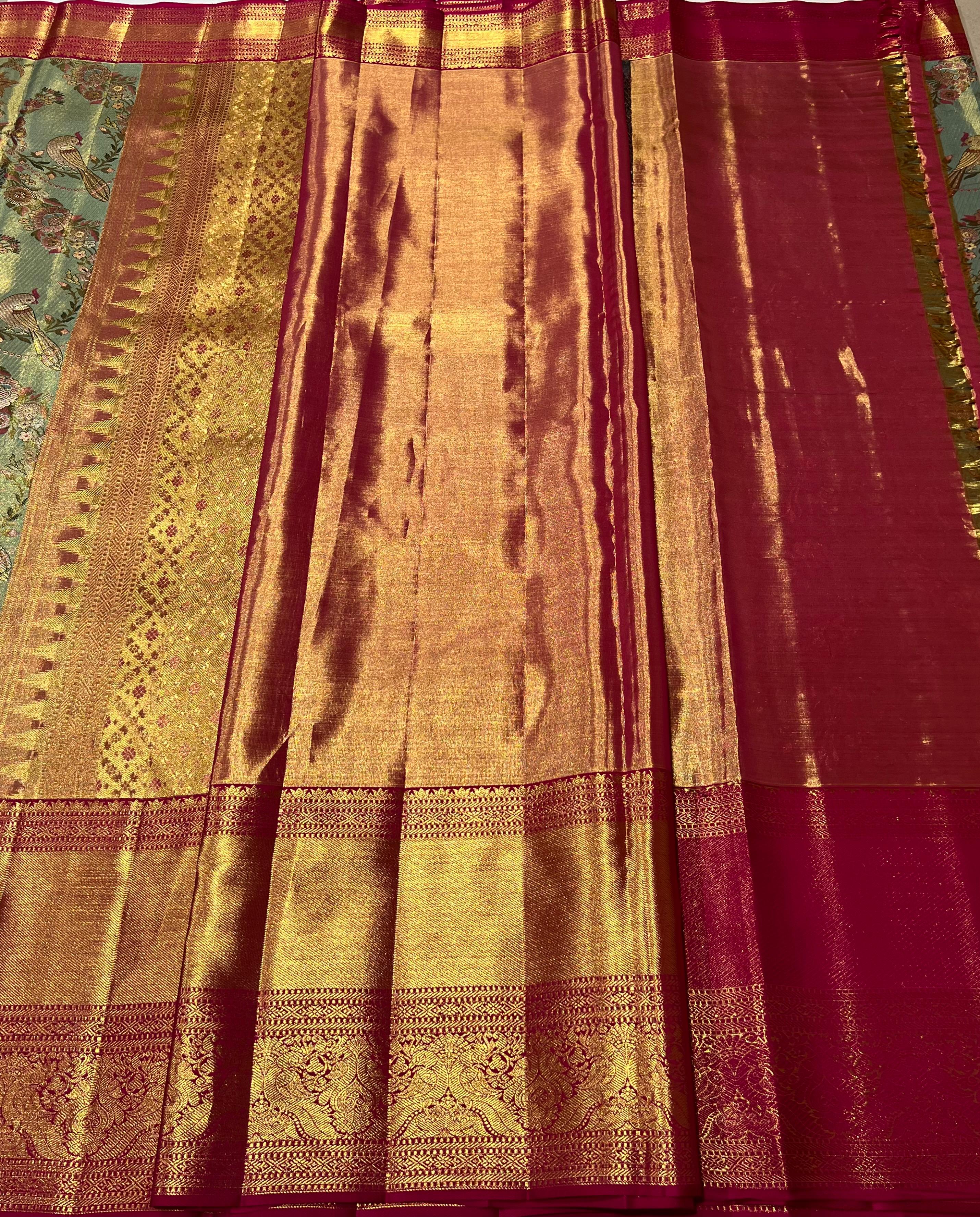 Floral and bird design Kanjeevaram silk saree