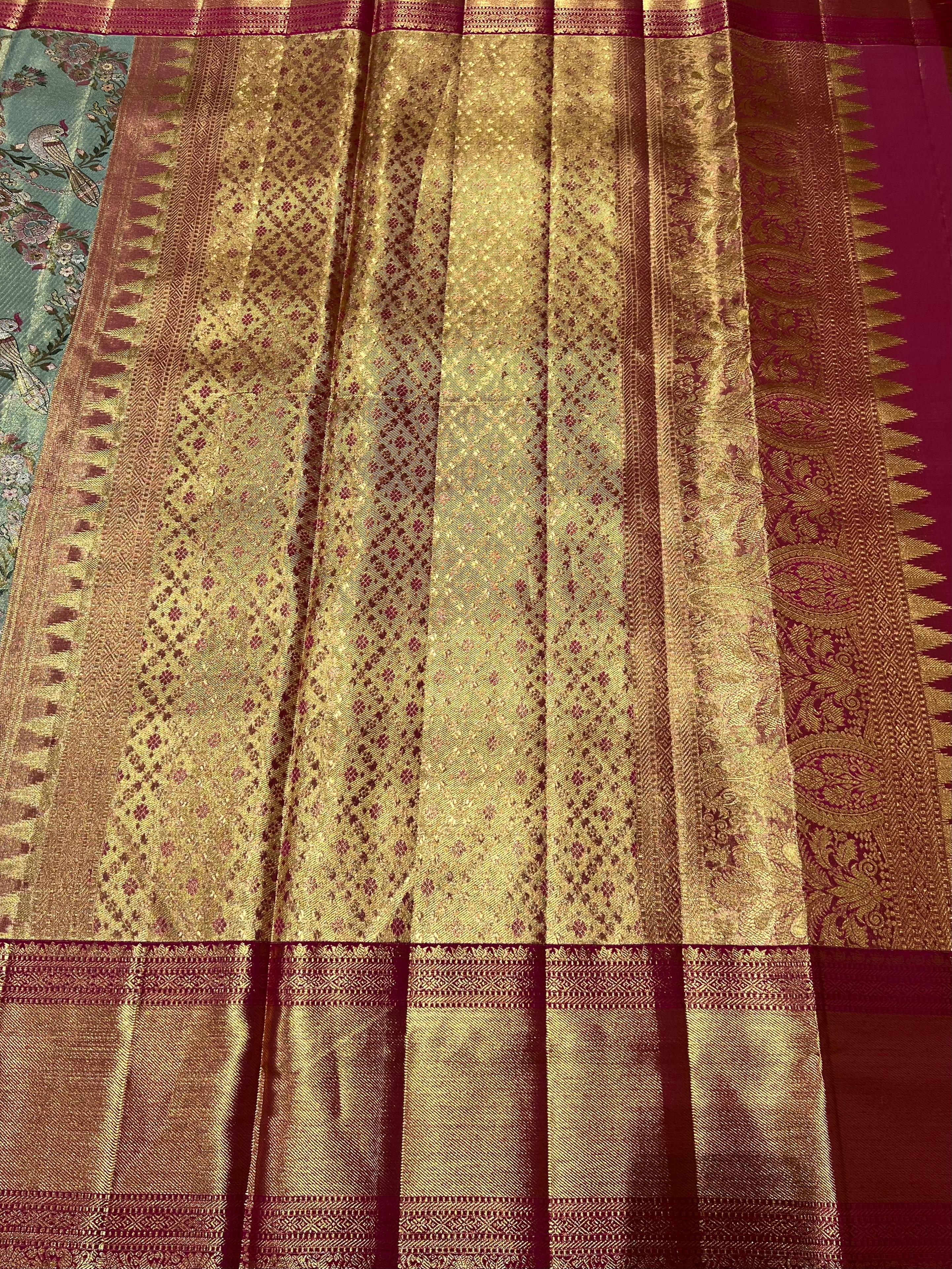 Floral and bird design Kanjeevaram silk saree