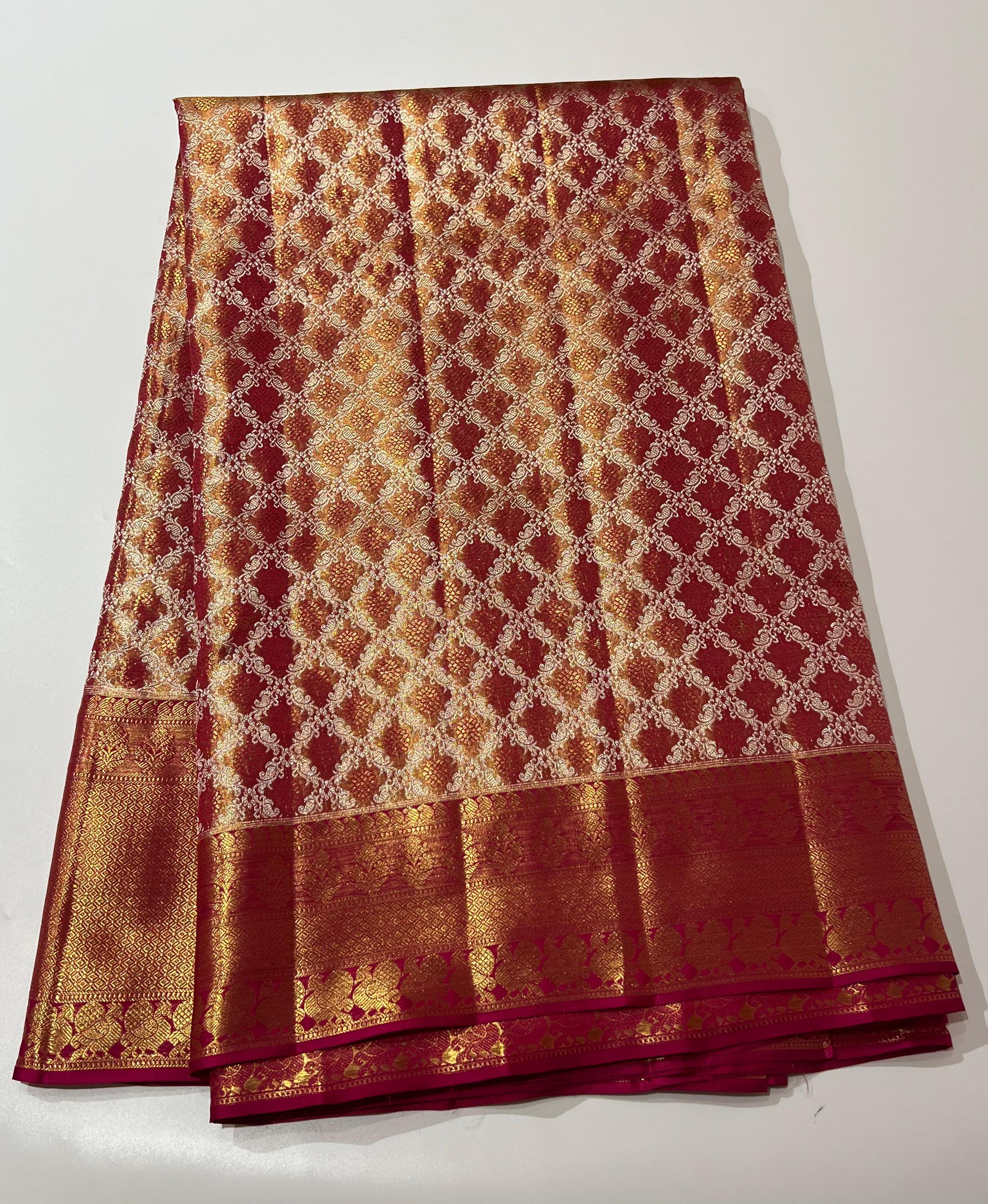 Copper and golden kanjeevaram silk saree