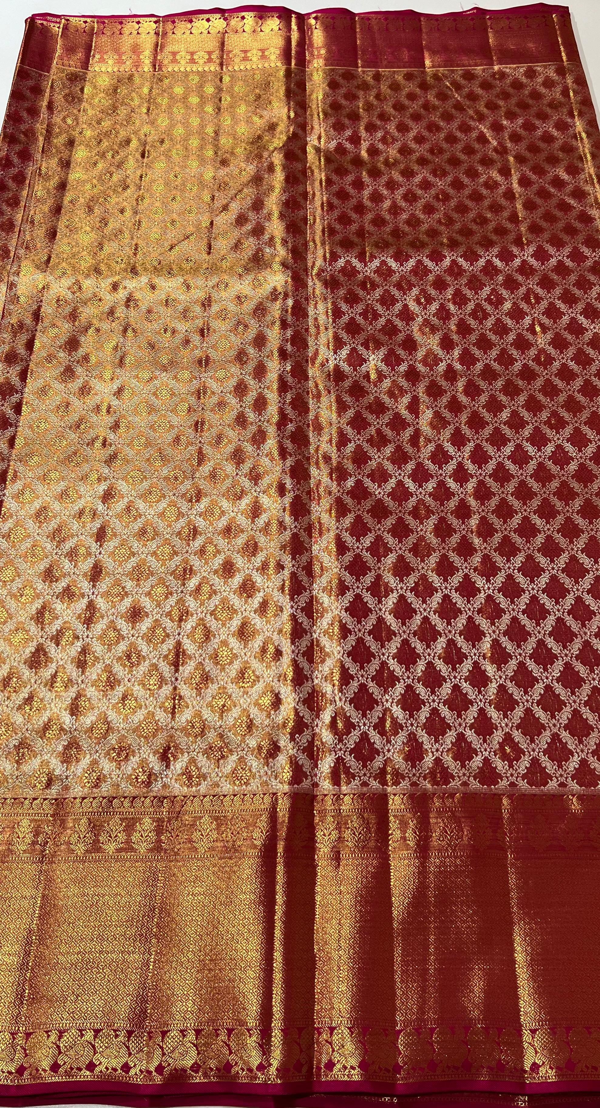 Copper and golden kanjeevaram silk saree
