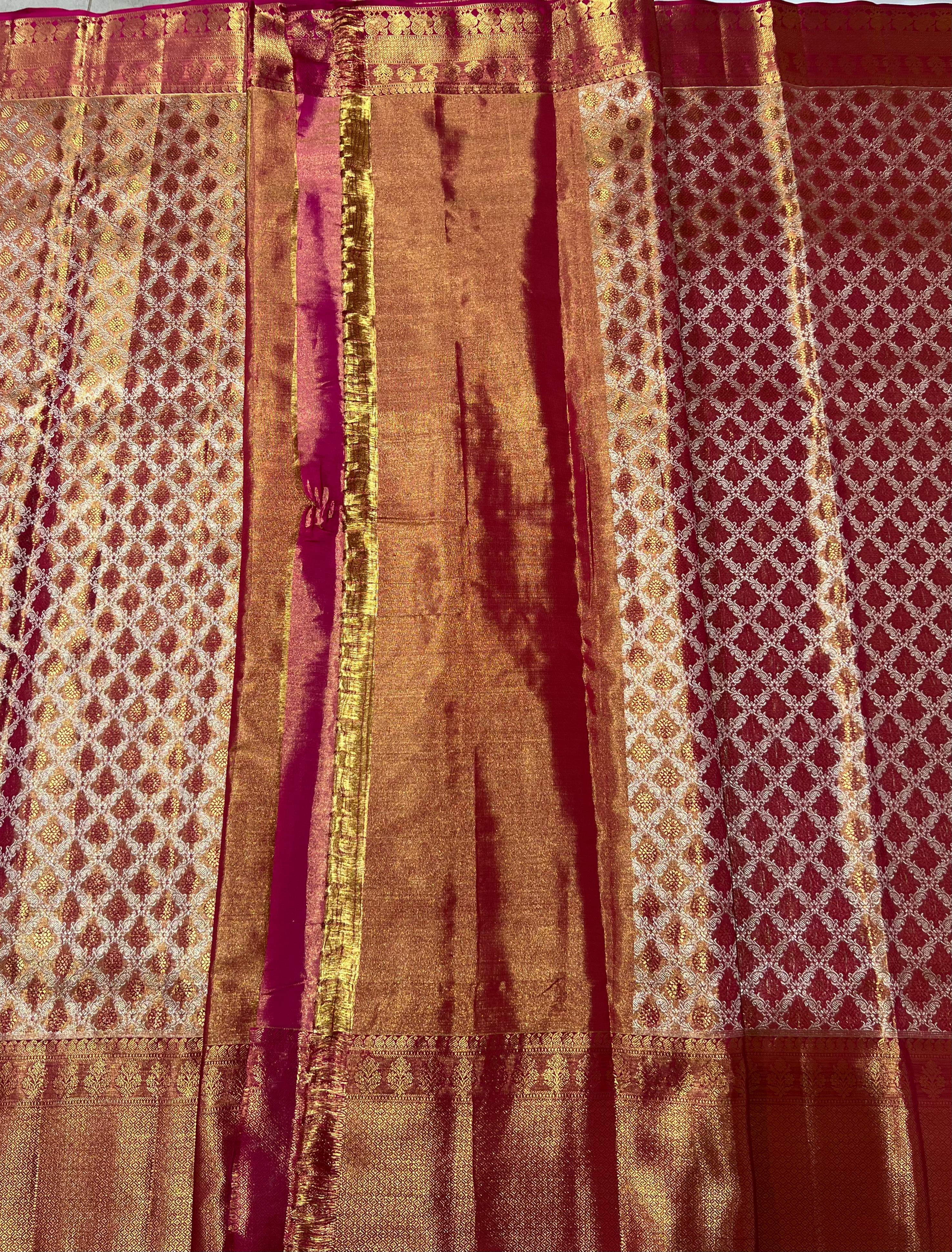Copper and golden kanjeevaram silk saree
