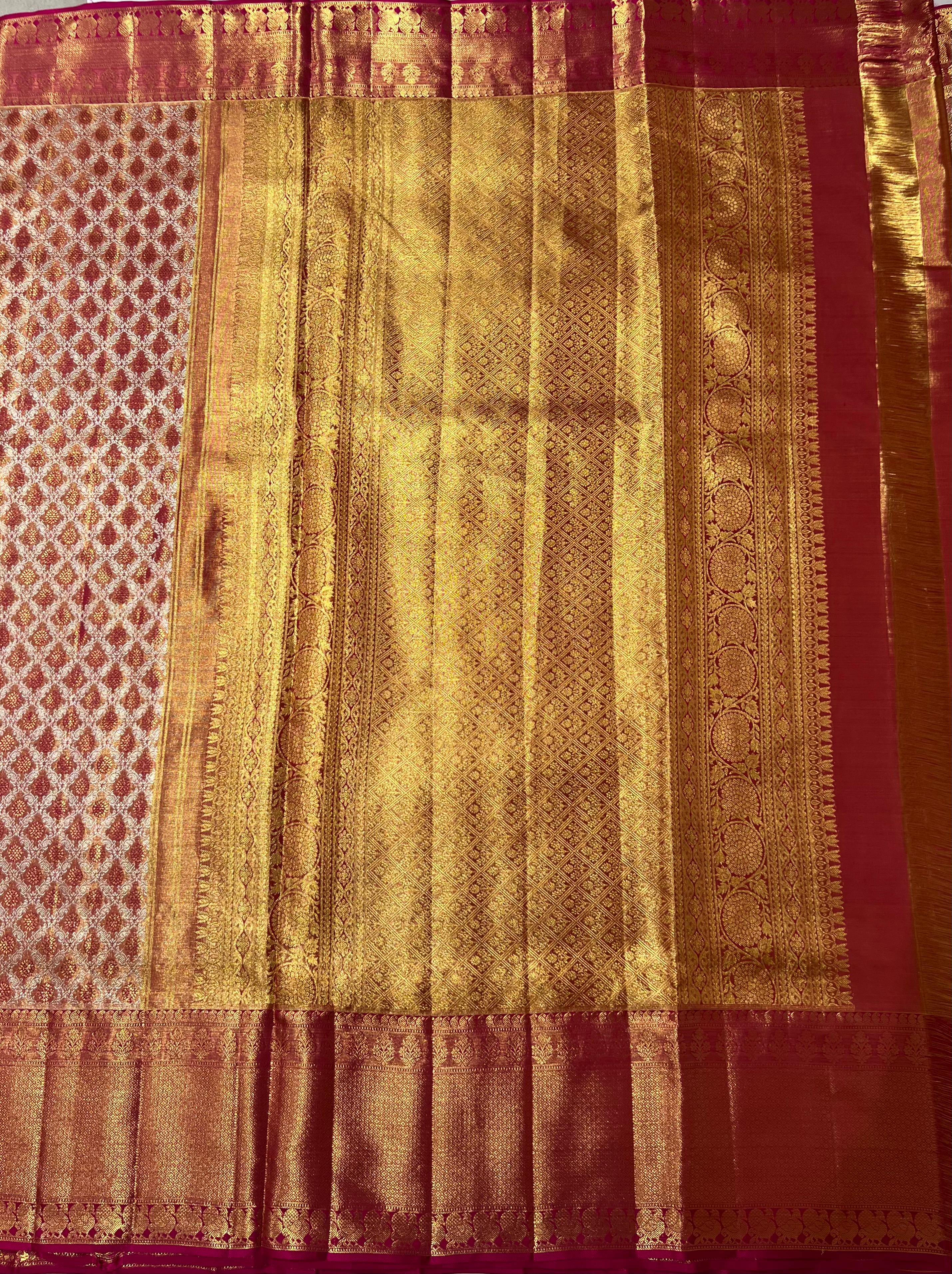 Copper and golden kanjeevaram silk saree