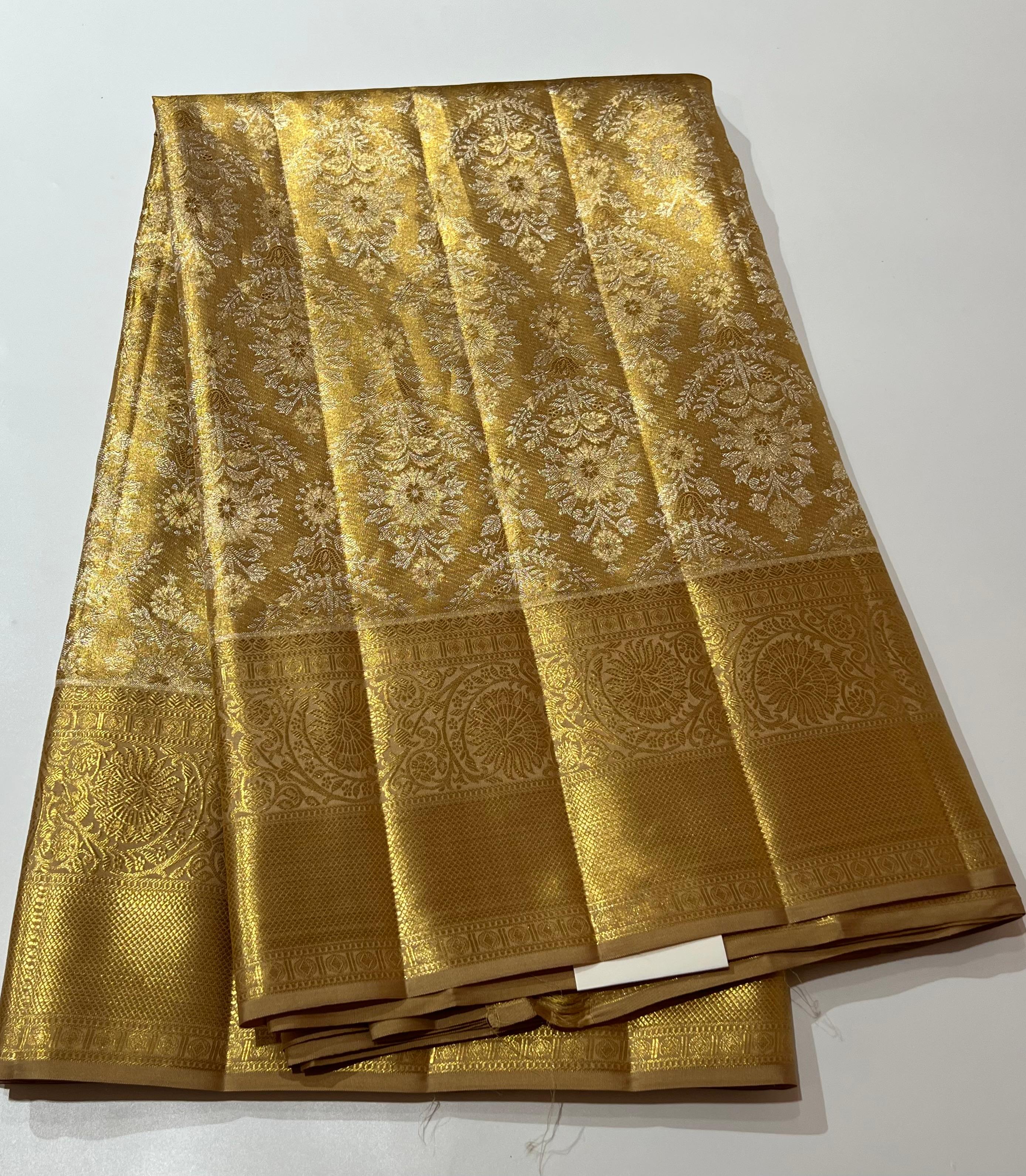 Golden Kanjeevaram silk saree