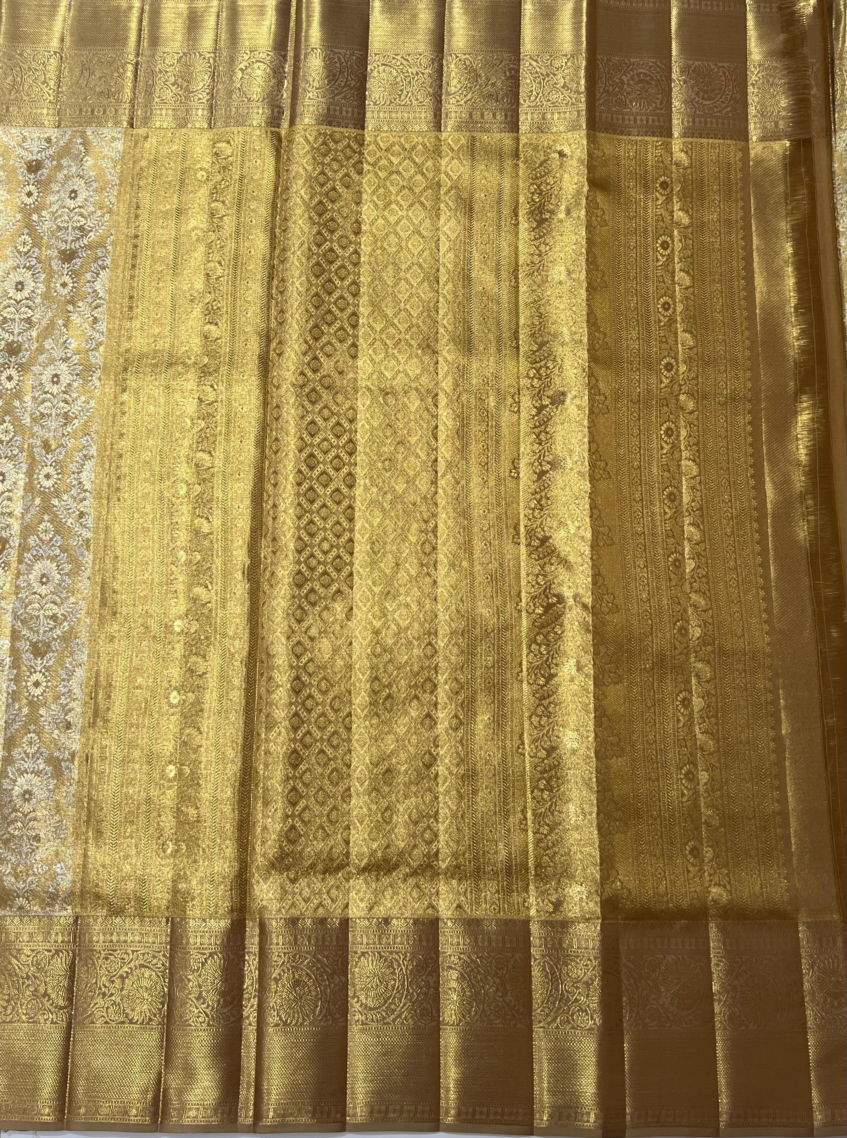 Golden Kanjeevaram silk saree