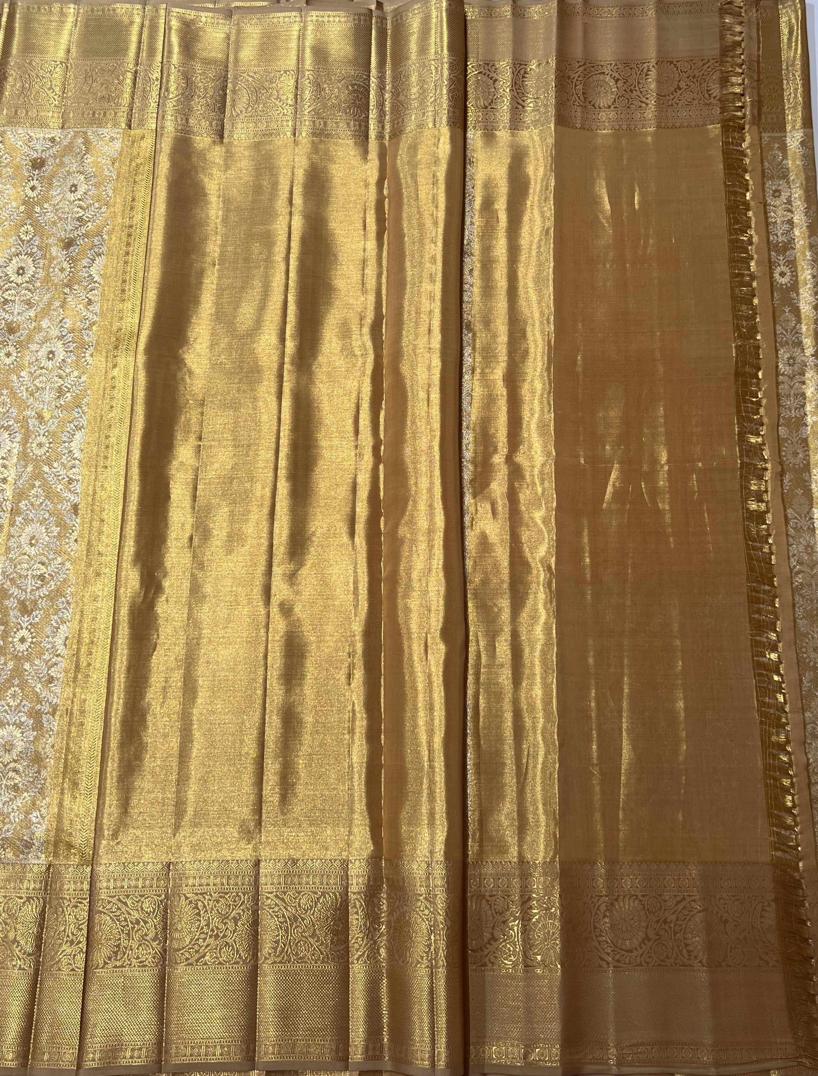 Golden Kanjeevaram silk saree