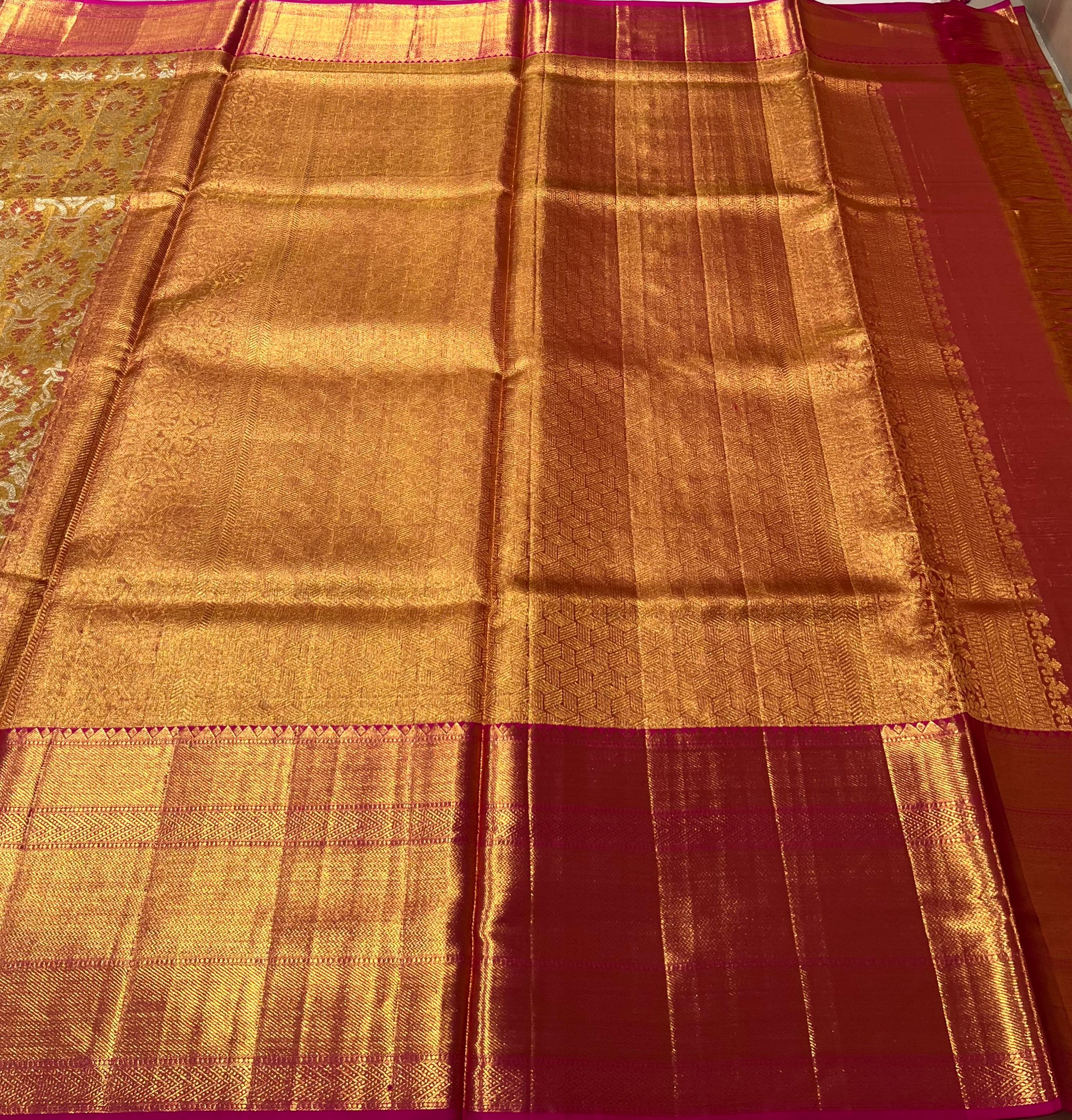 Yellow and pink Kanjeevaram silk saree
