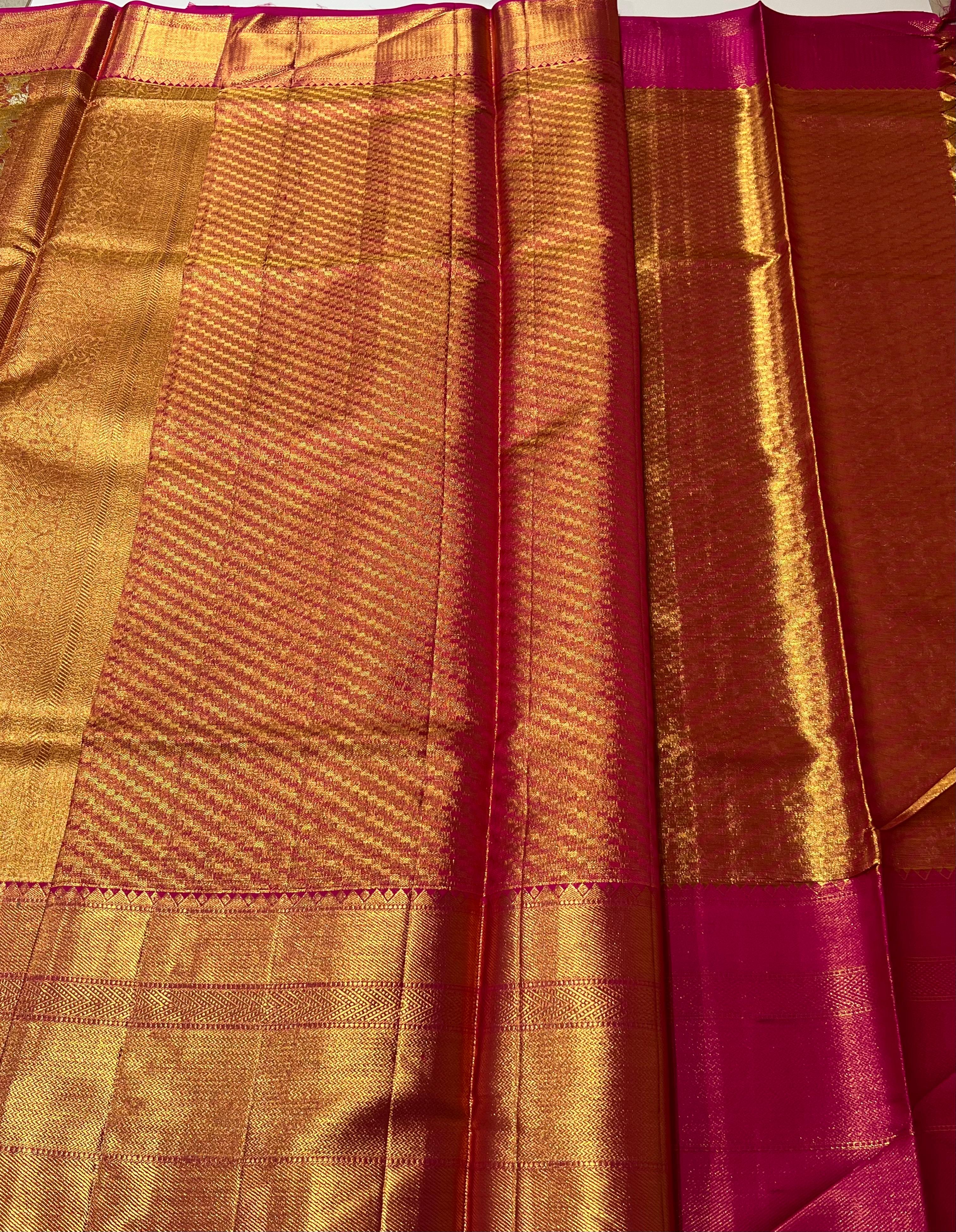 Yellow and pink Kanjeevaram silk saree