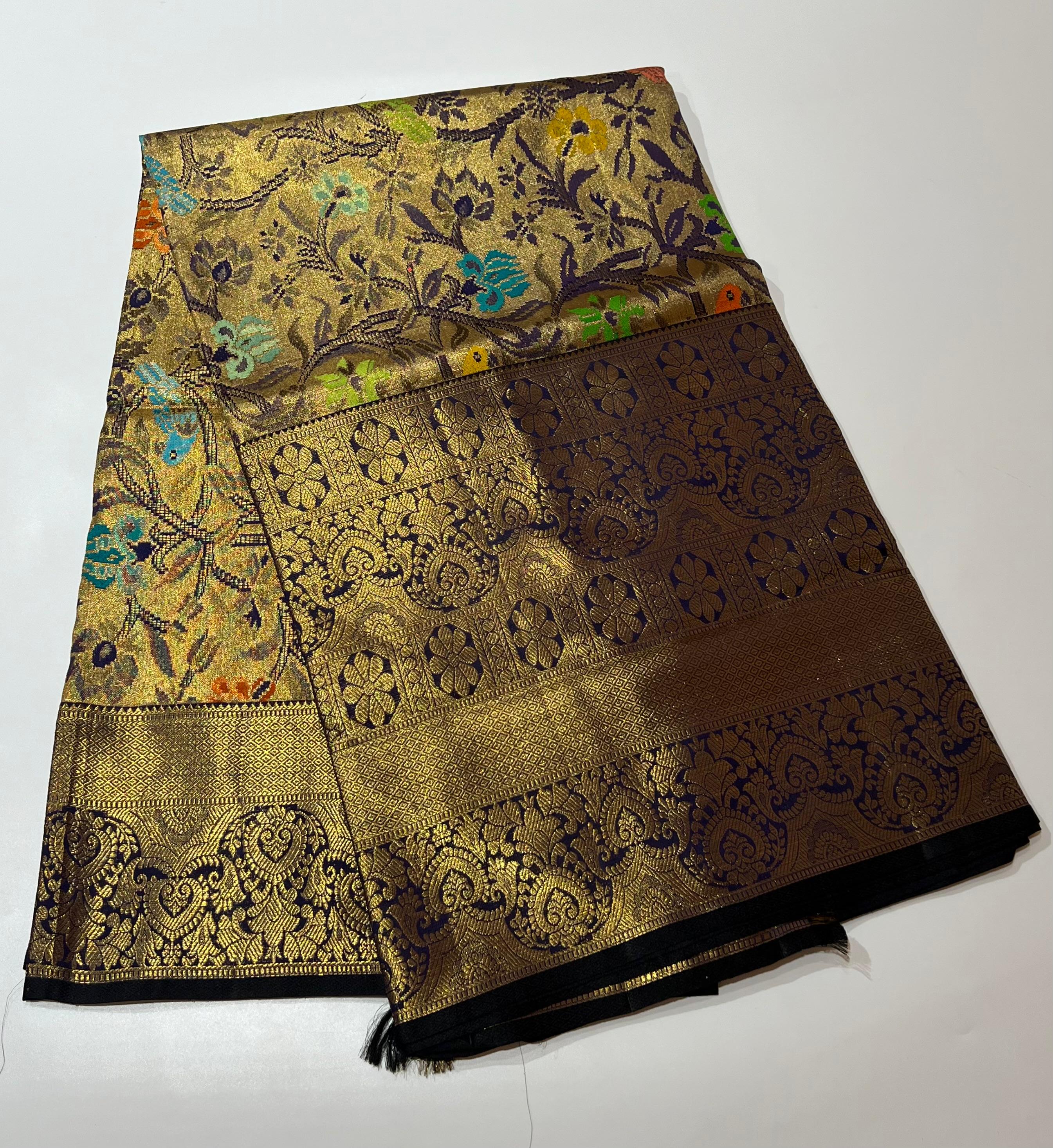 Royal blue and golden Kanjeevaram silk saree