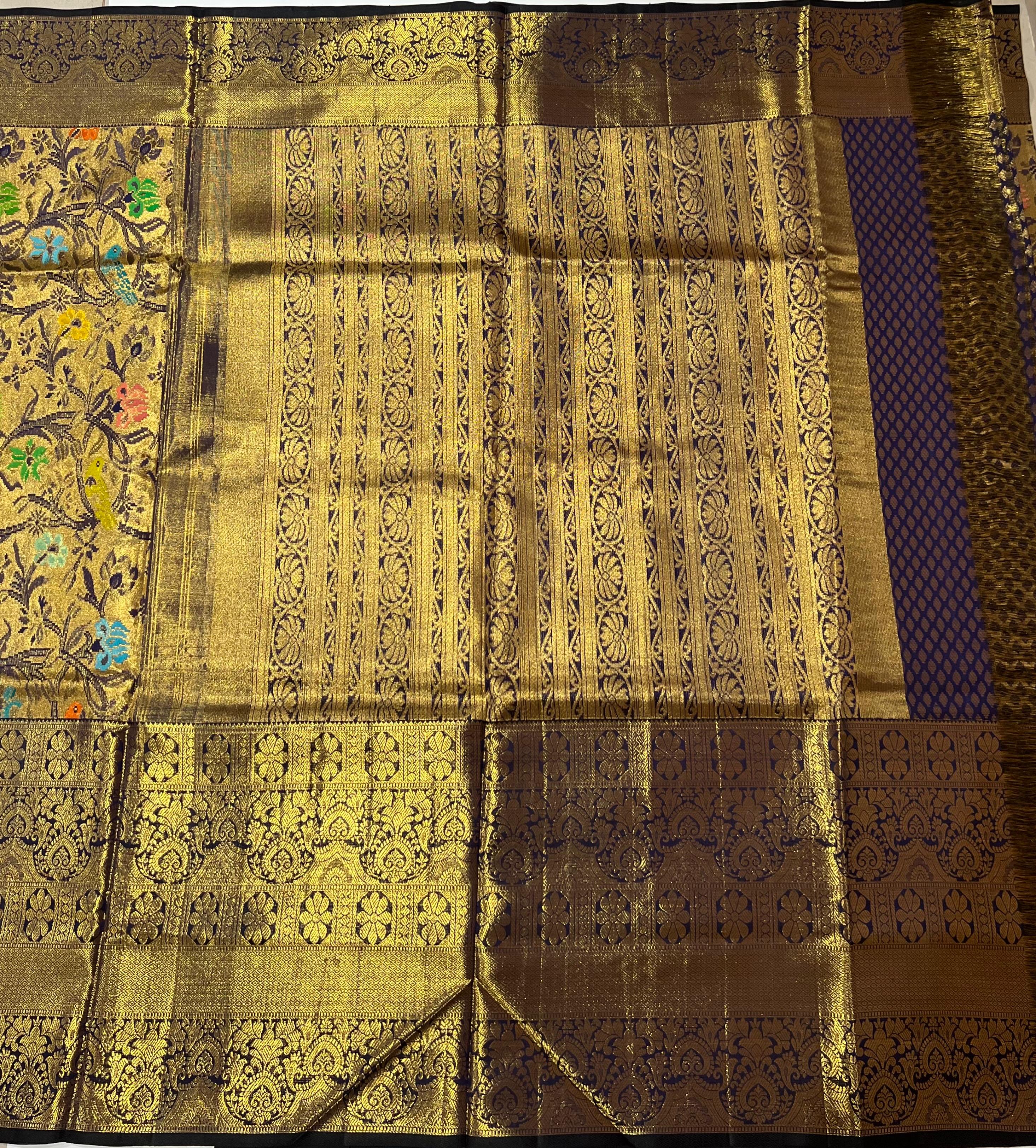 Royal blue and golden Kanjeevaram silk saree