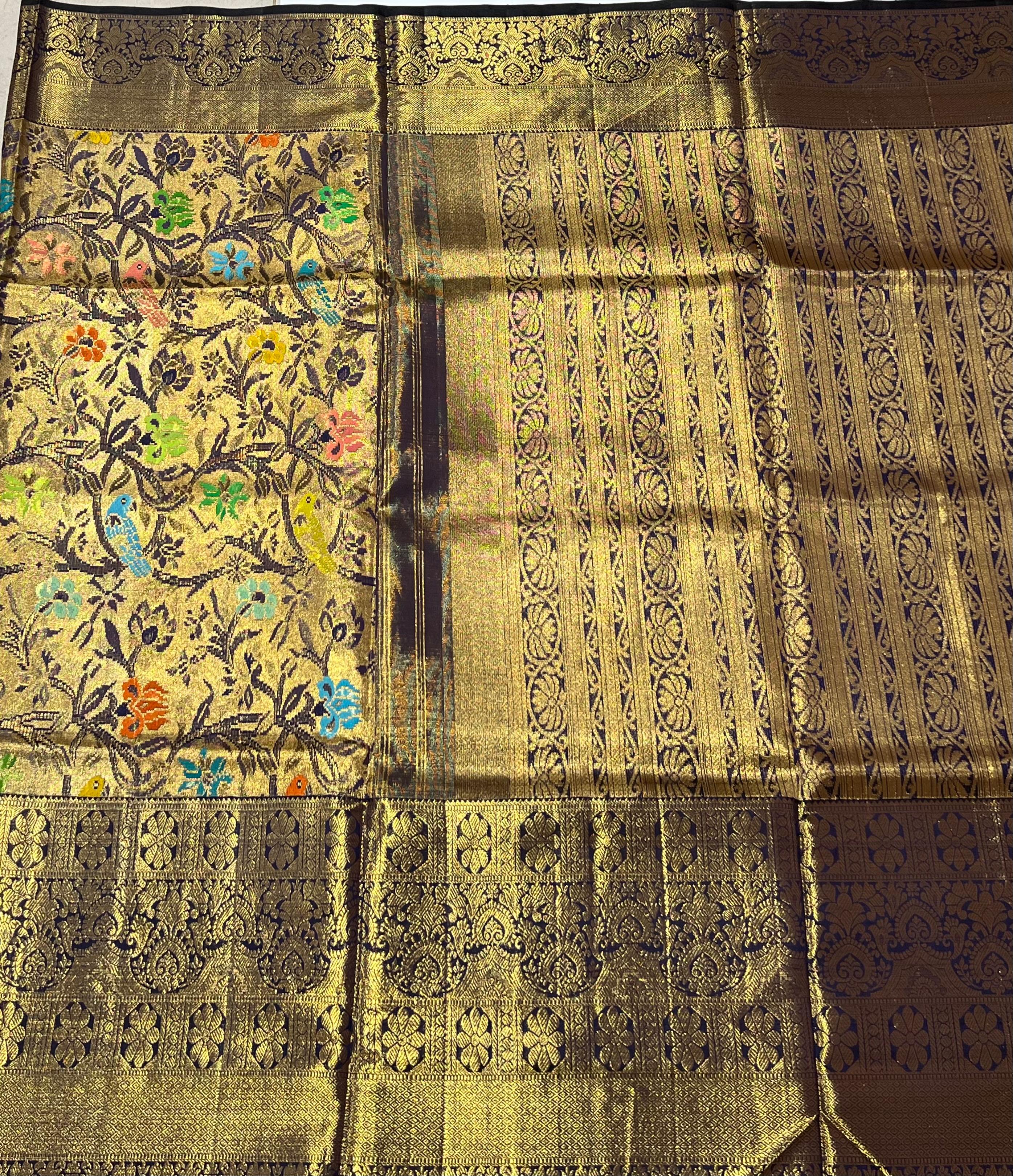 Royal blue and golden Kanjeevaram silk saree