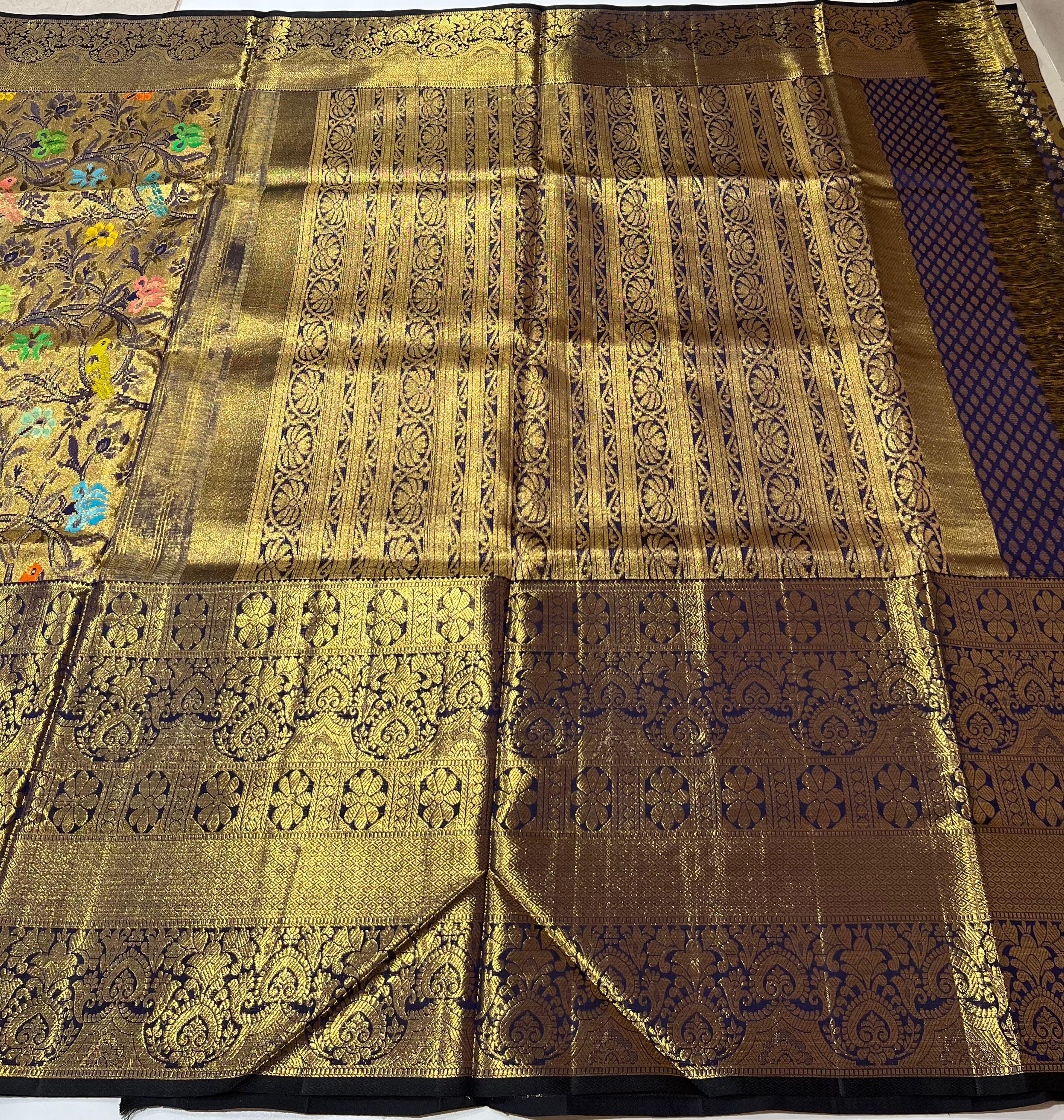 Royal blue and golden Kanjeevaram silk saree