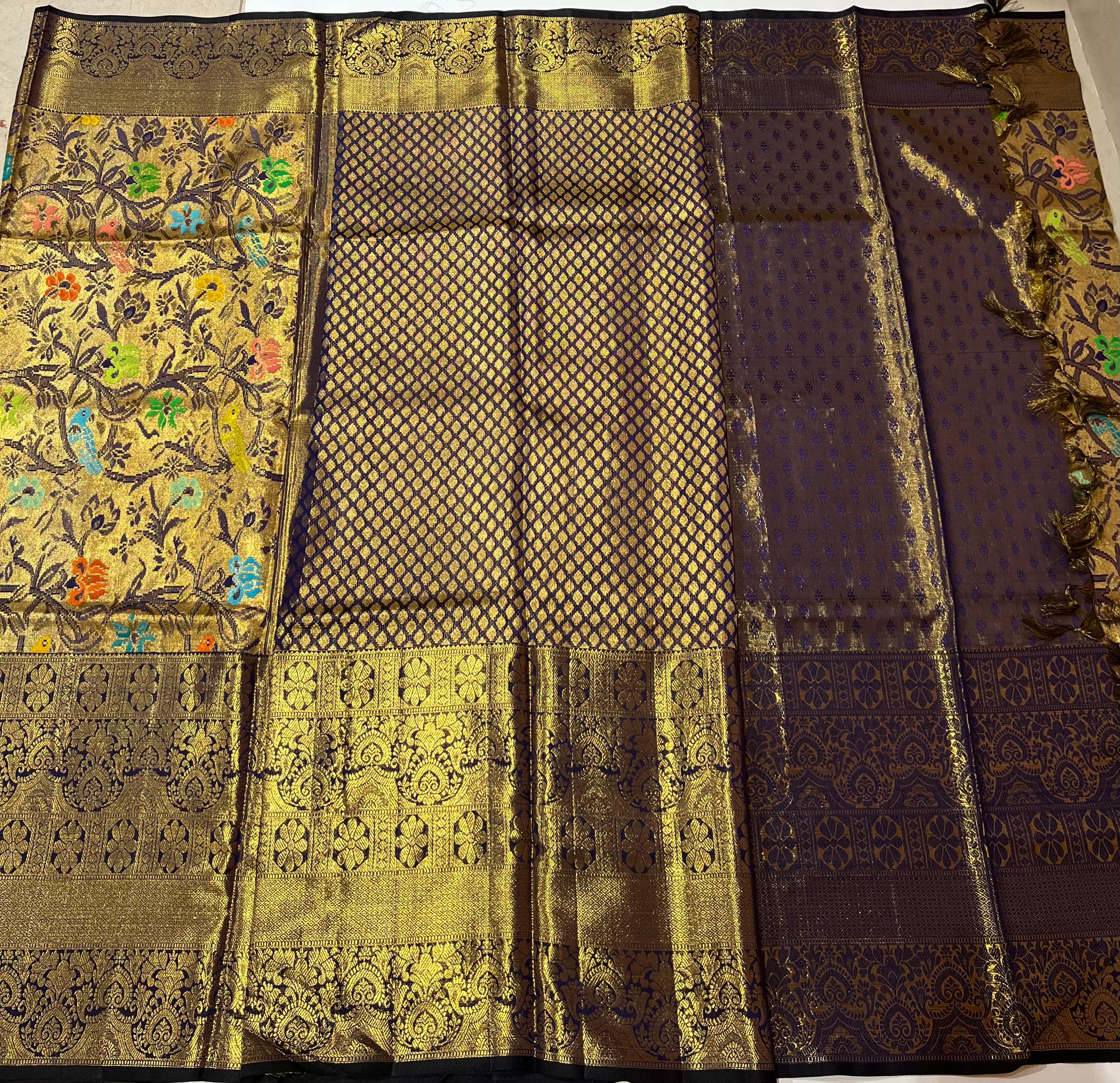 Royal blue and golden Kanjeevaram silk saree
