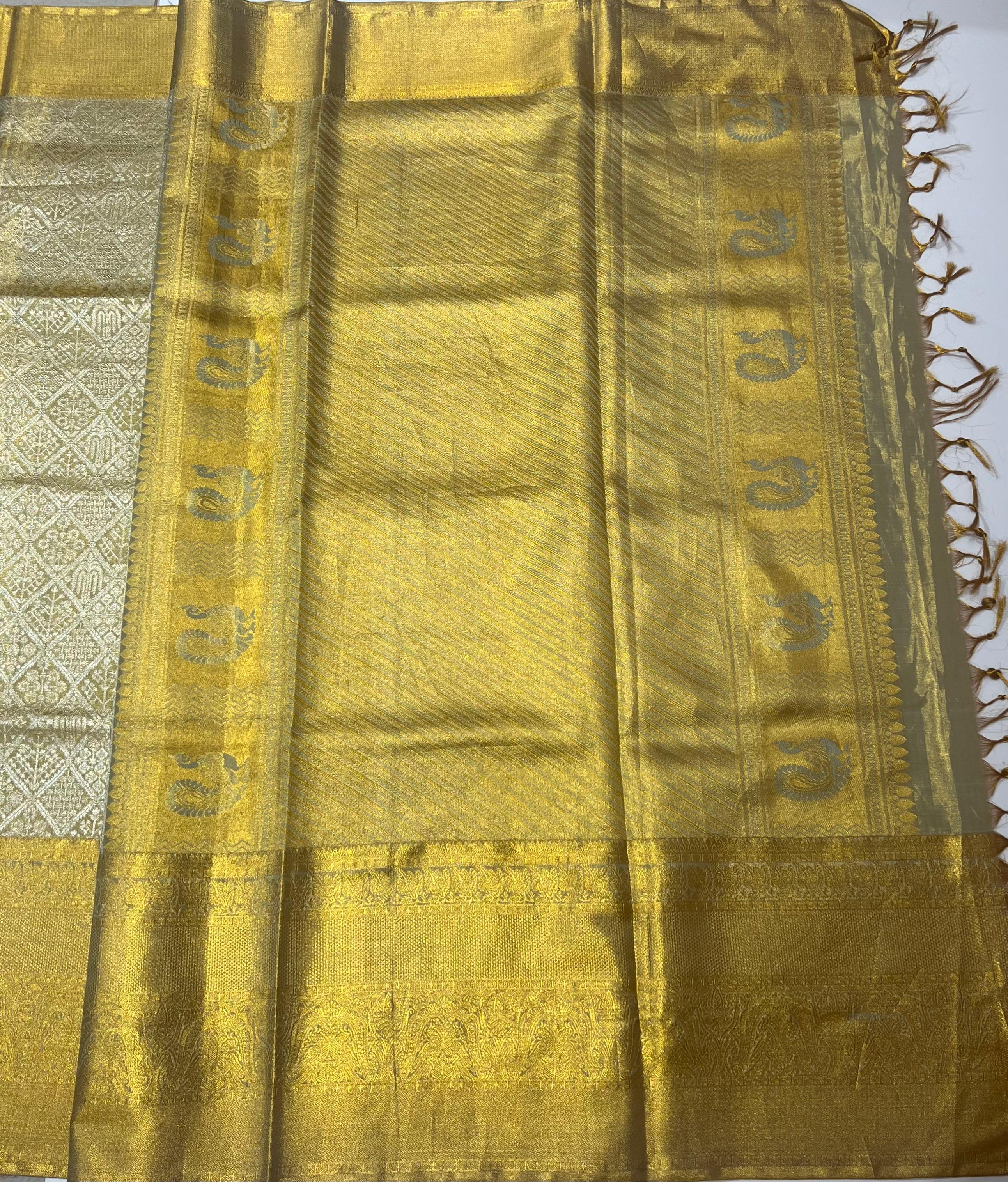 Golden Kanjeevaram silk saree