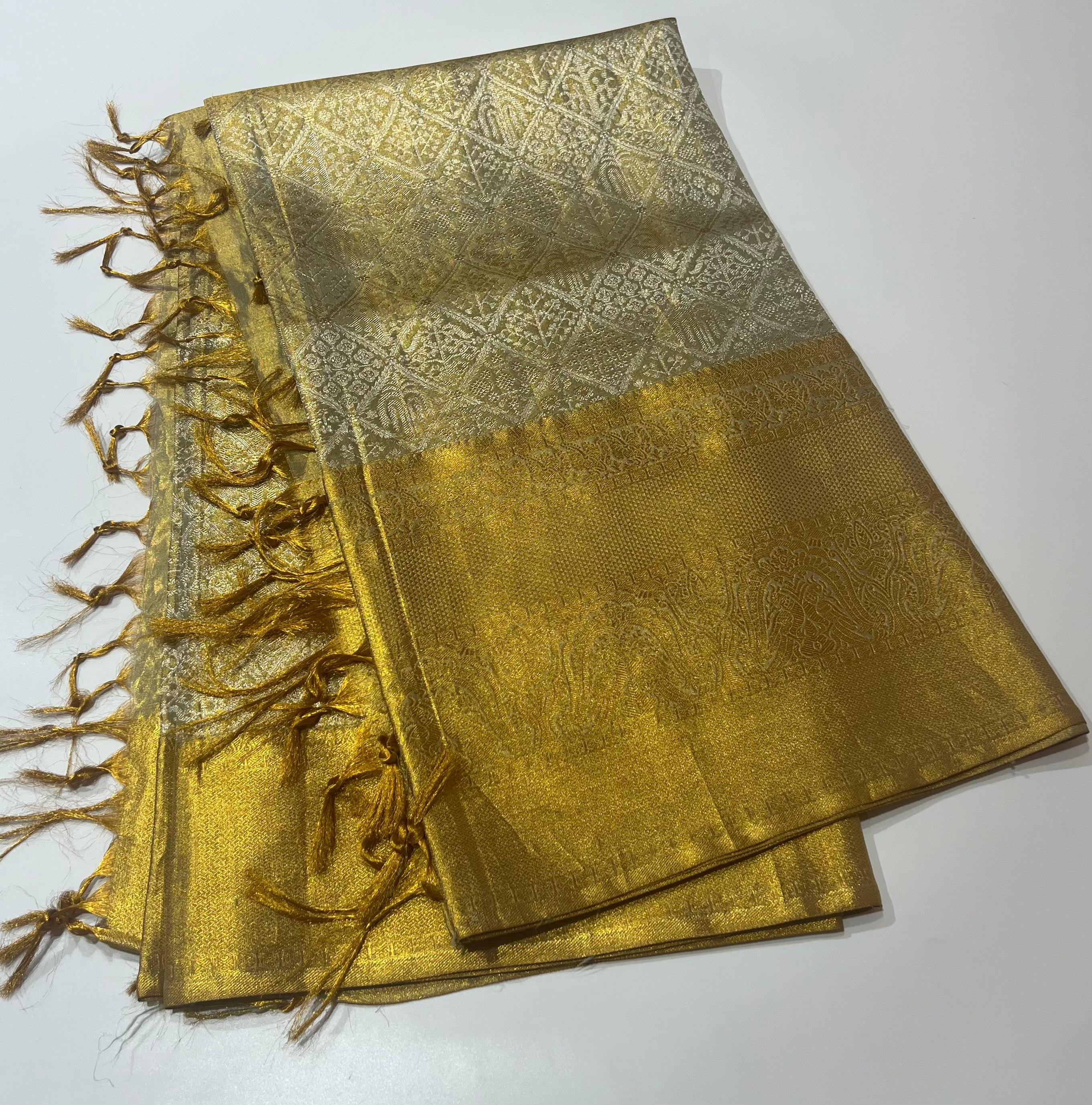 Golden Kanjeevaram silk saree