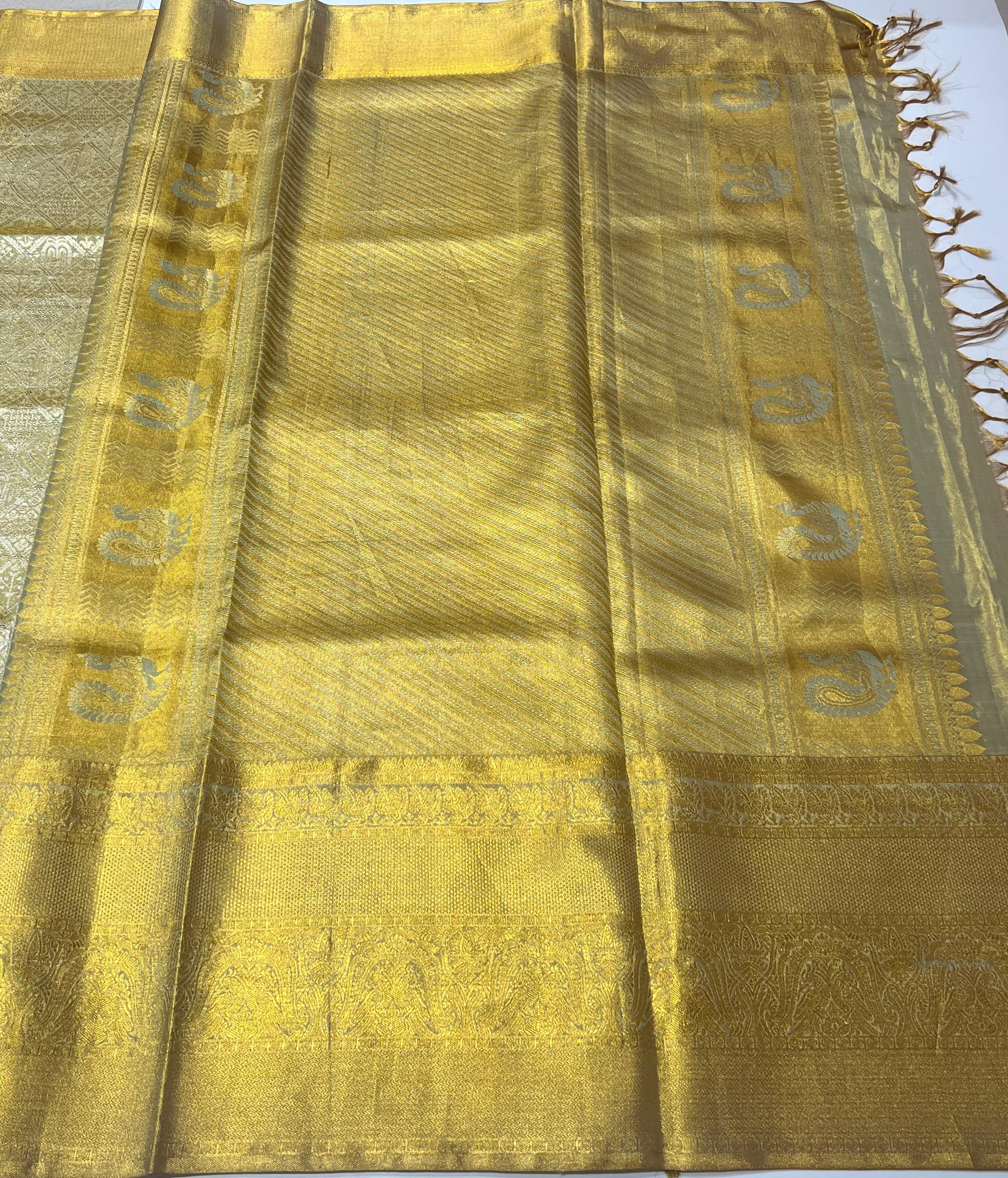 Golden Kanjeevaram silk saree