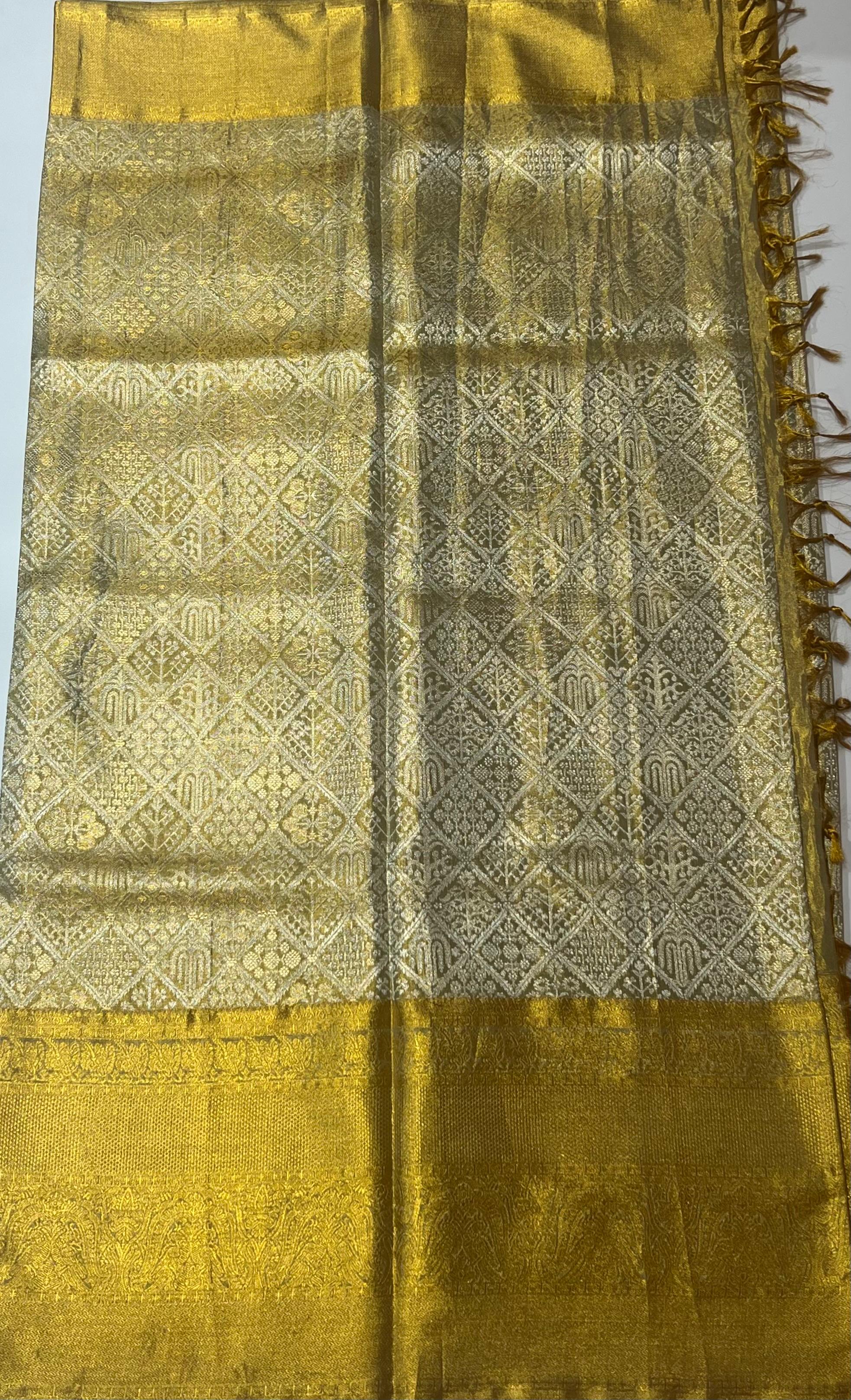 Golden Kanjeevaram silk saree