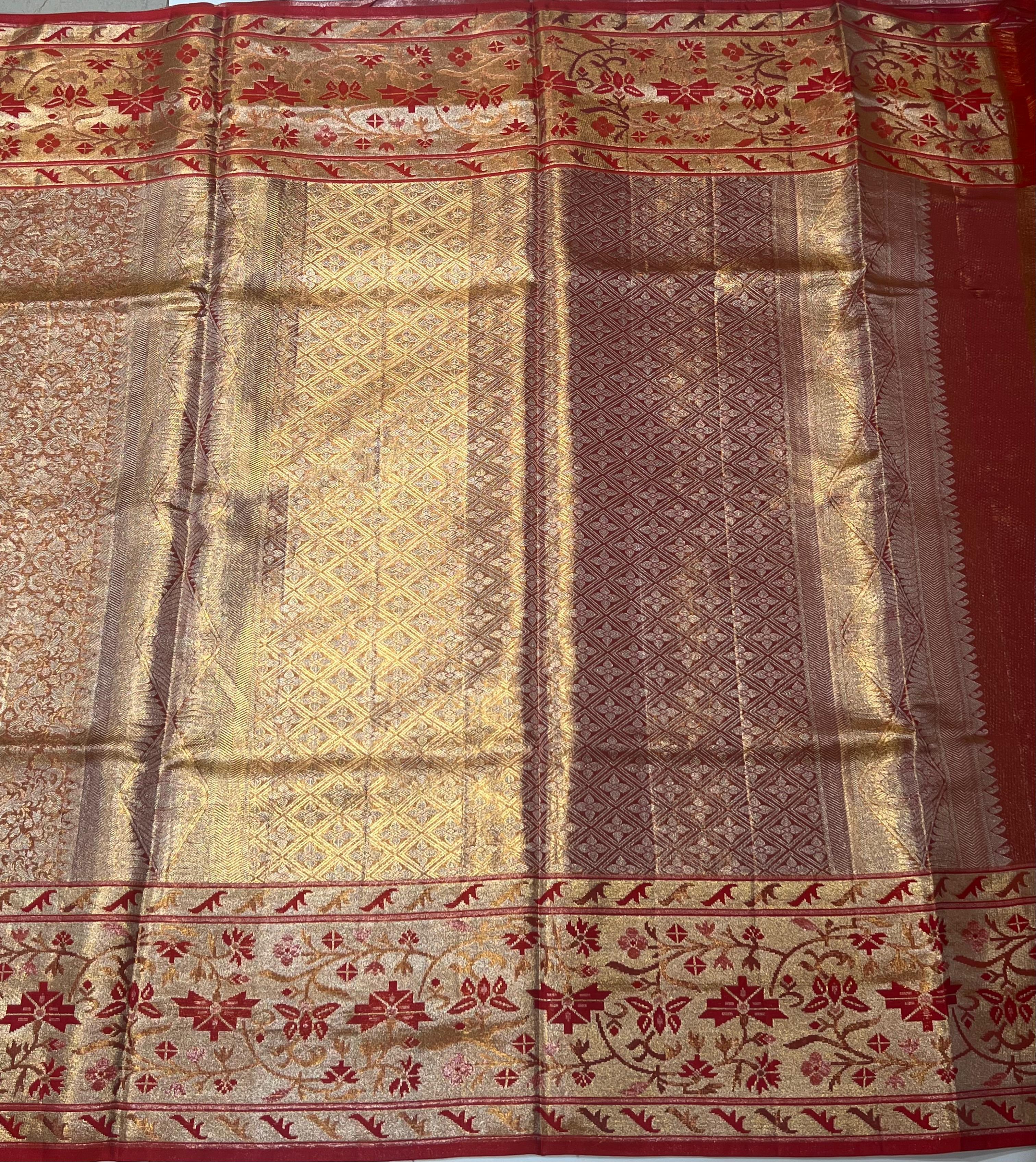 Golden and red border Kanjeevaram silk saree
