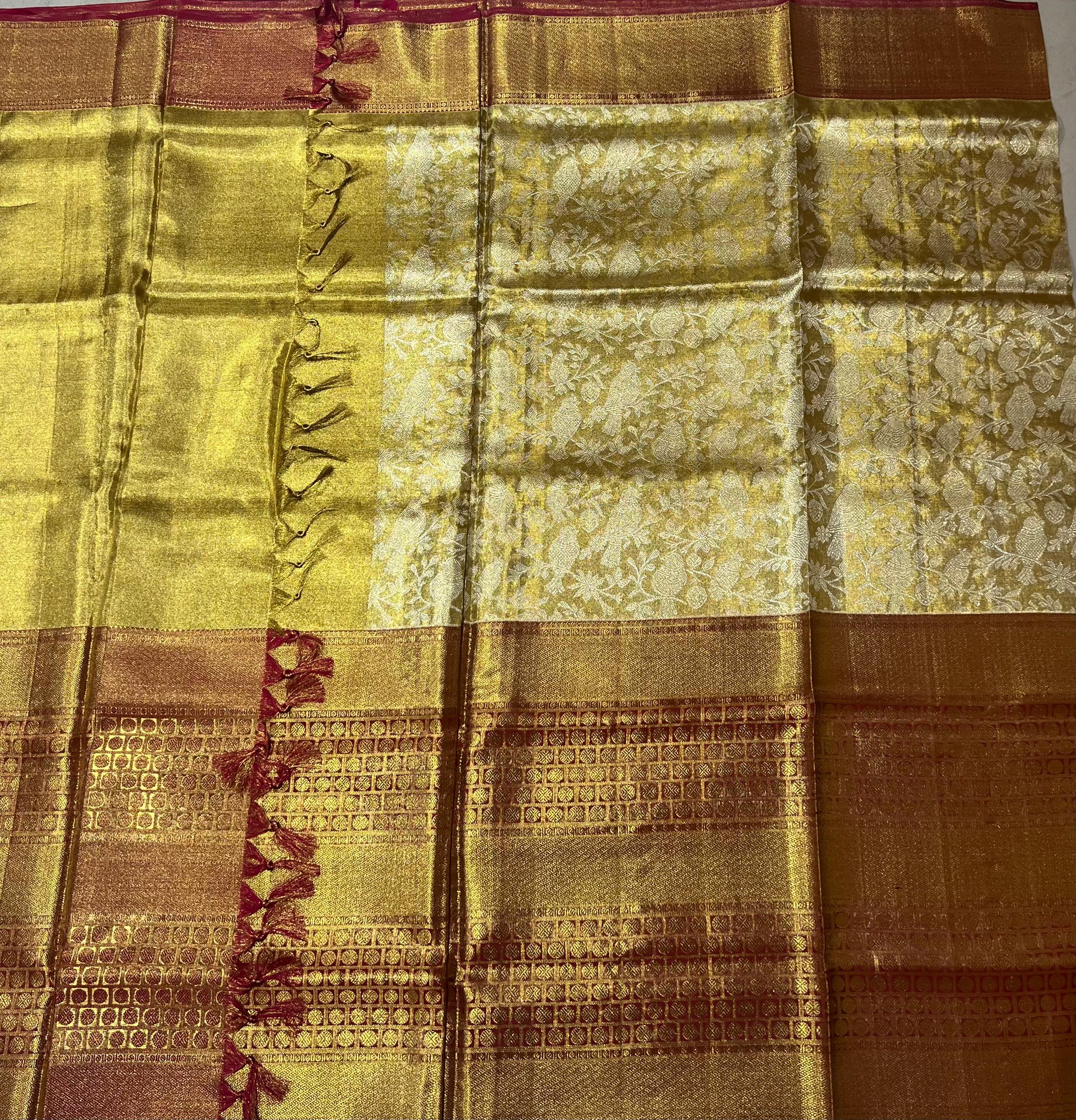 Oldgold and maroon Kanjeevaram silk saree