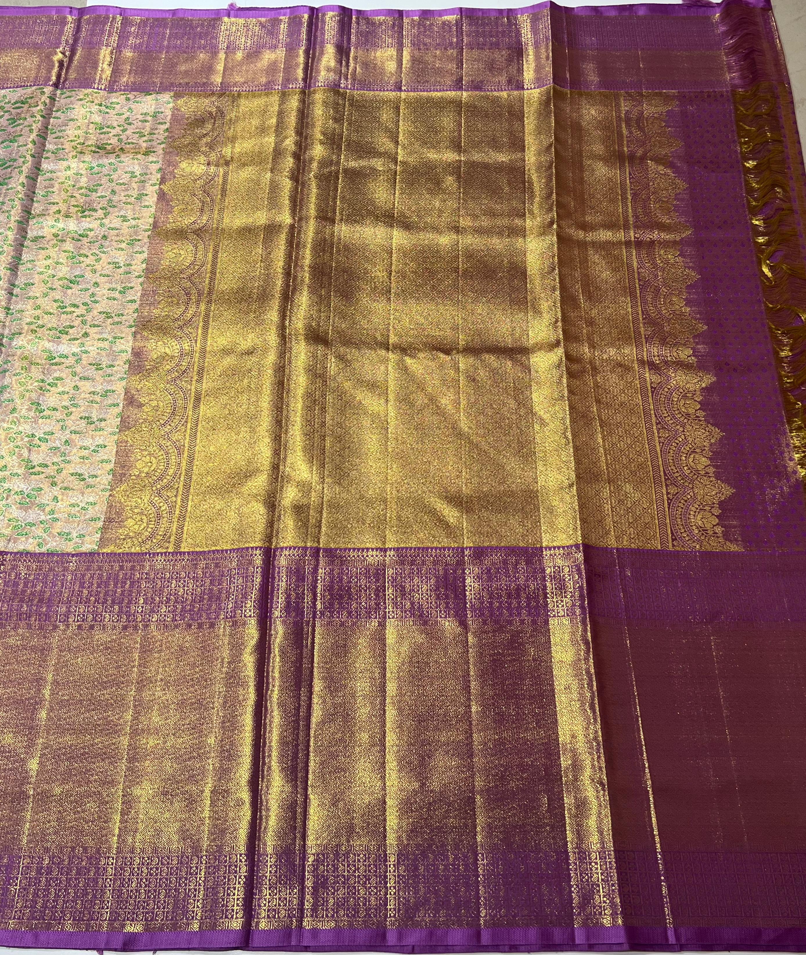 Cream and light violet border Kanjeevaram silk Saree