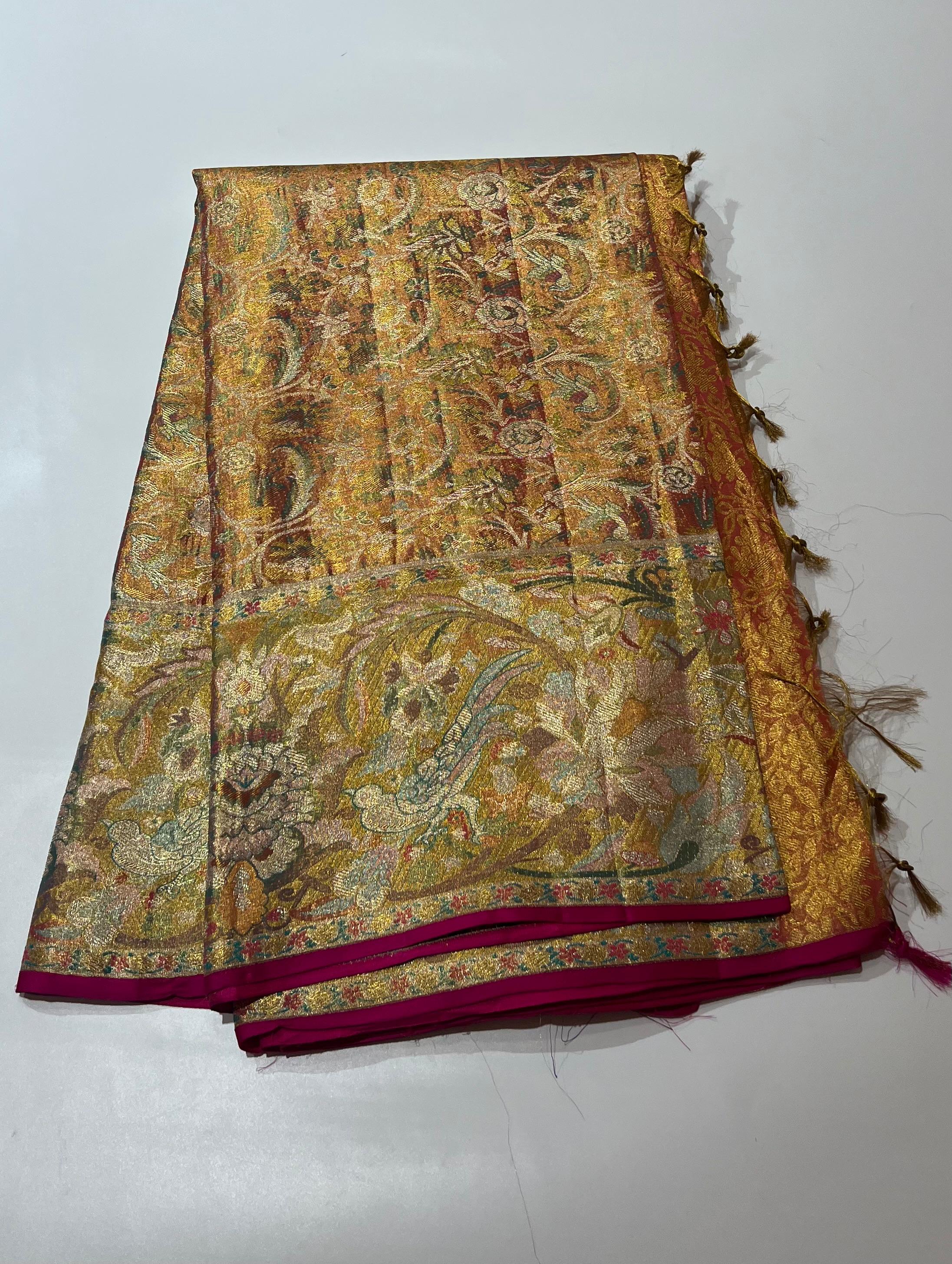 Rose gold and maroon border Kanjeevaram silk saree