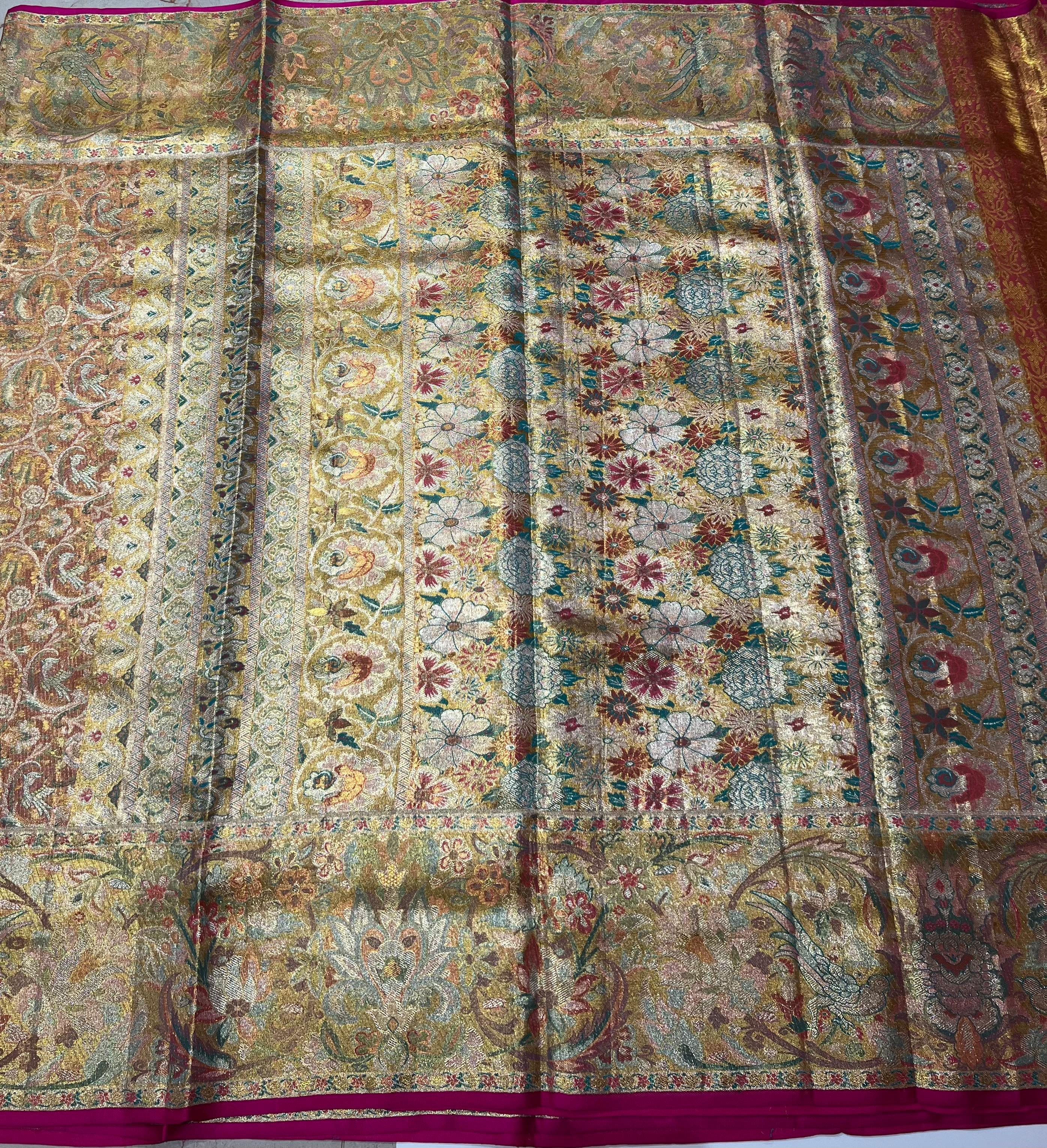 Rose gold and maroon border Kanjeevaram silk saree