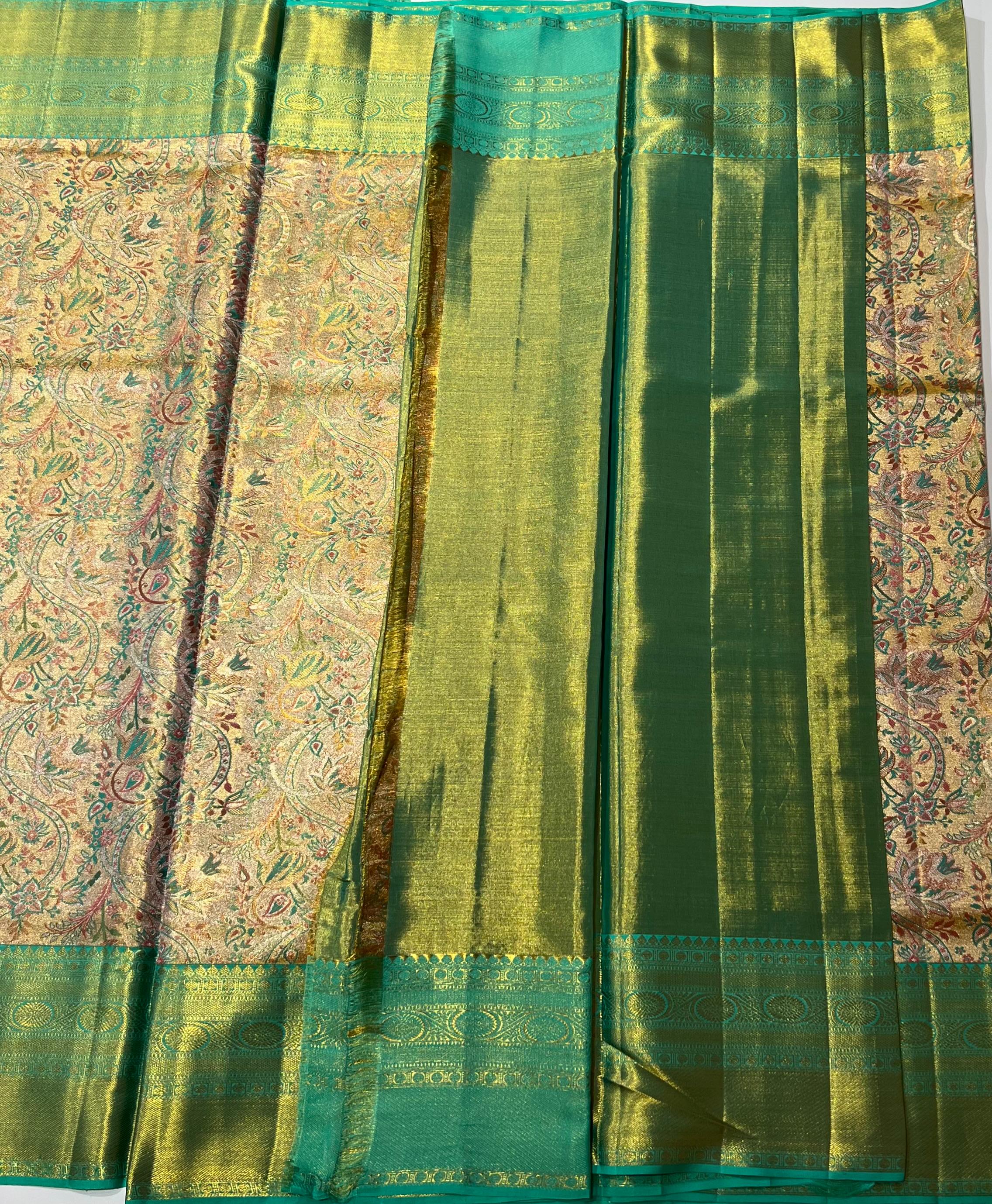 Golden and Green Kanjeevaram silk saree