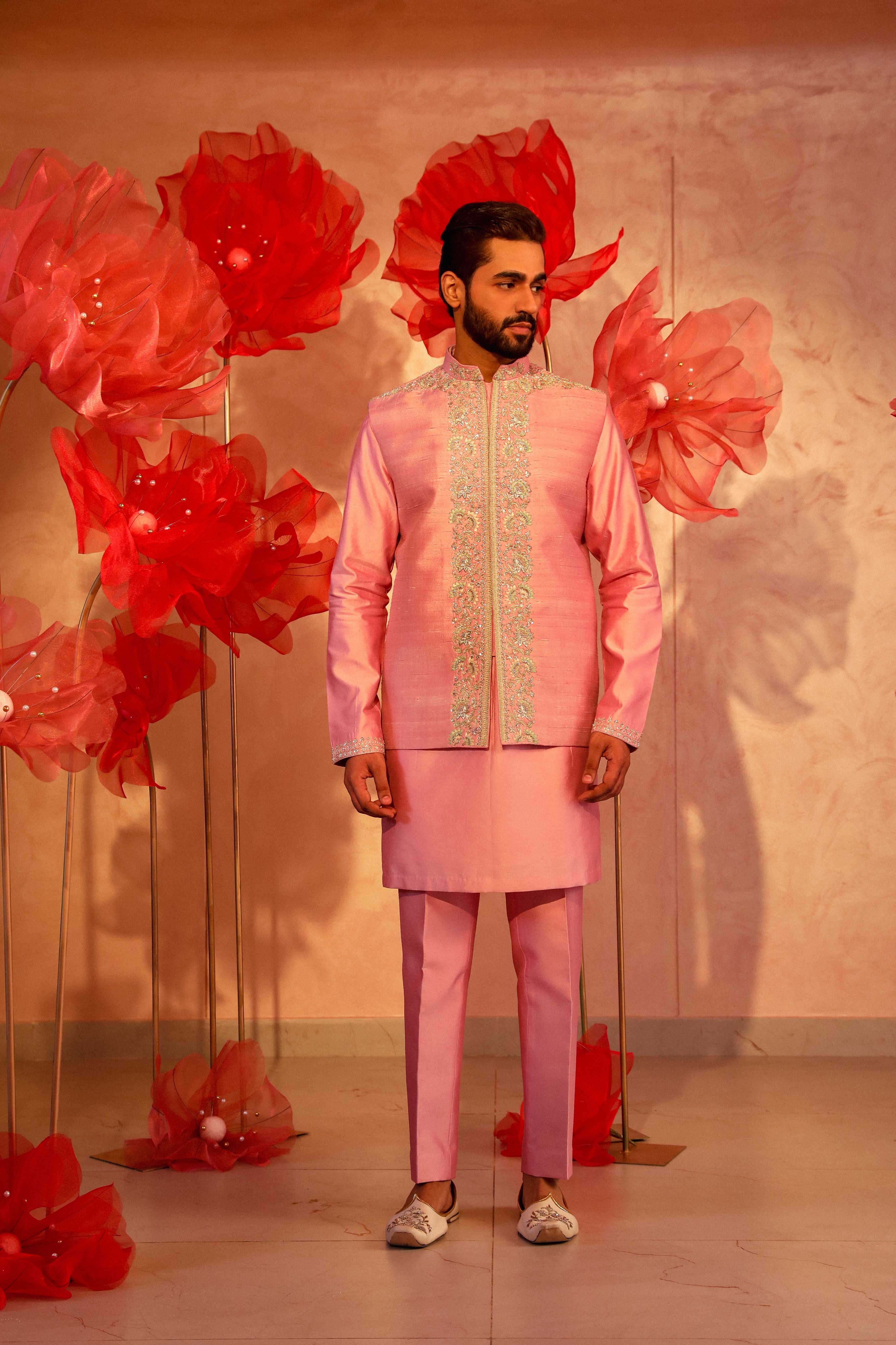 Pastel Pink Embroidered Bandi Set