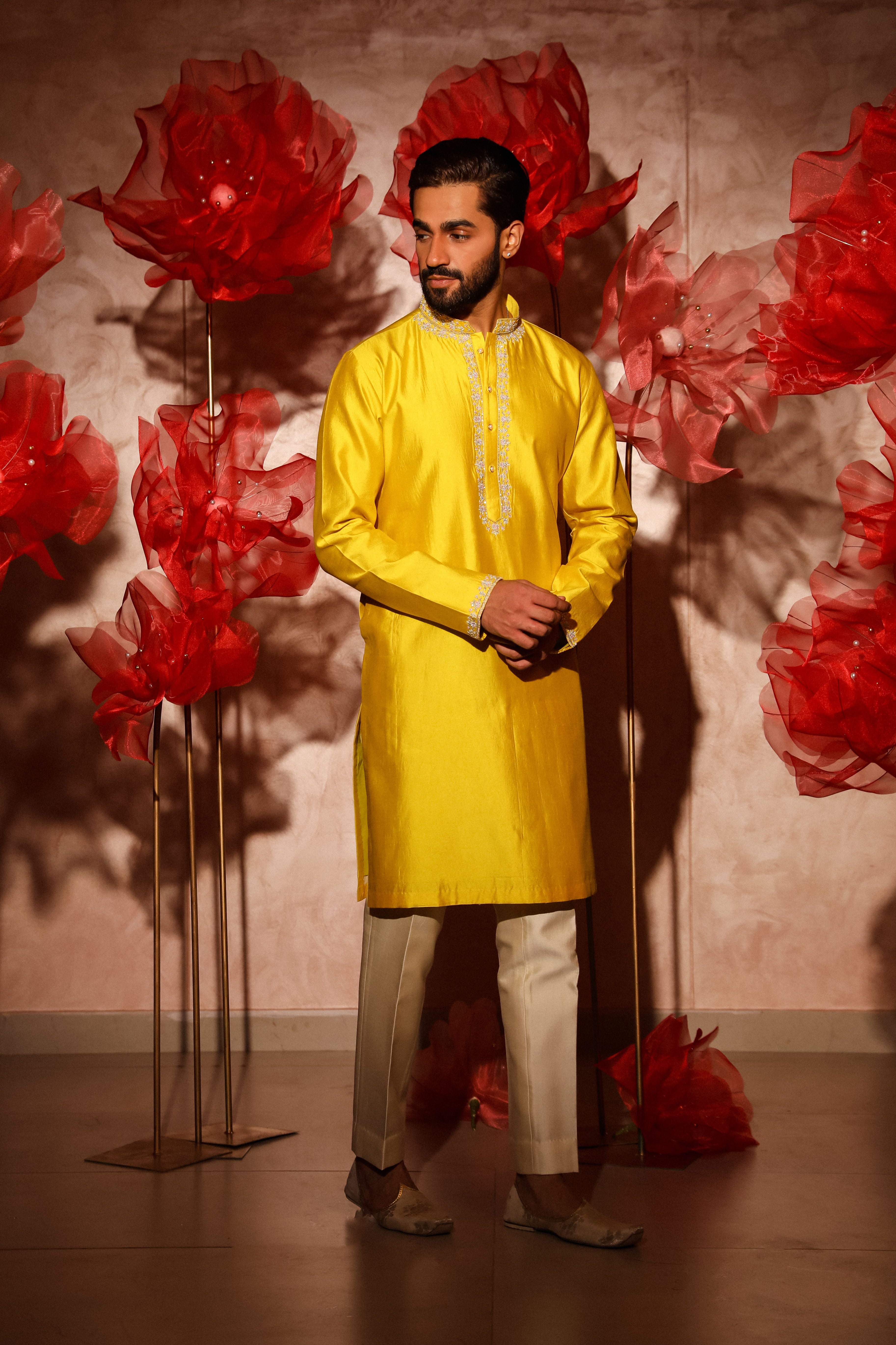 Timid Yellow Embroidered kurta Set