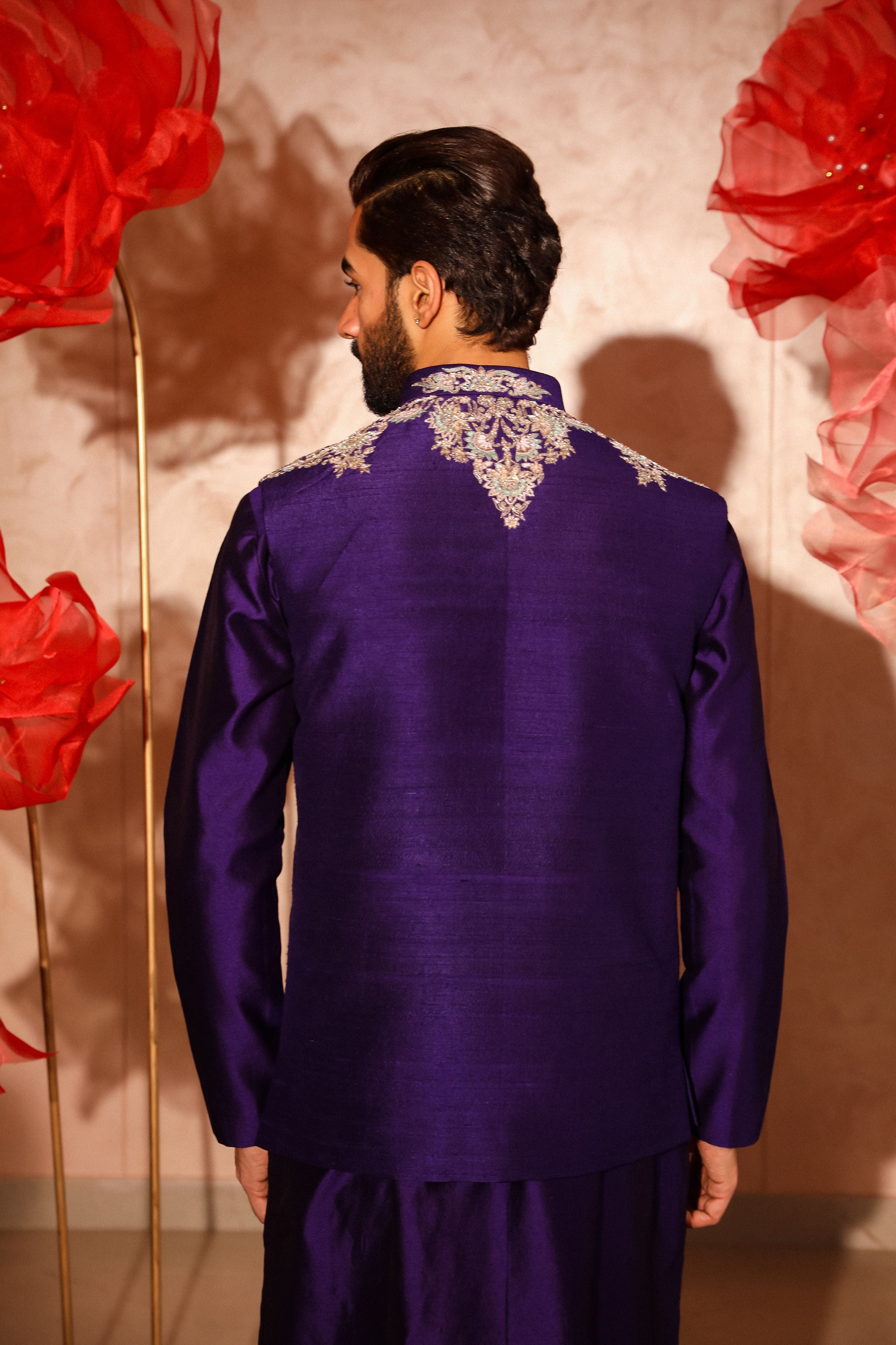 Damson Purple Embroidered Bandi Set
