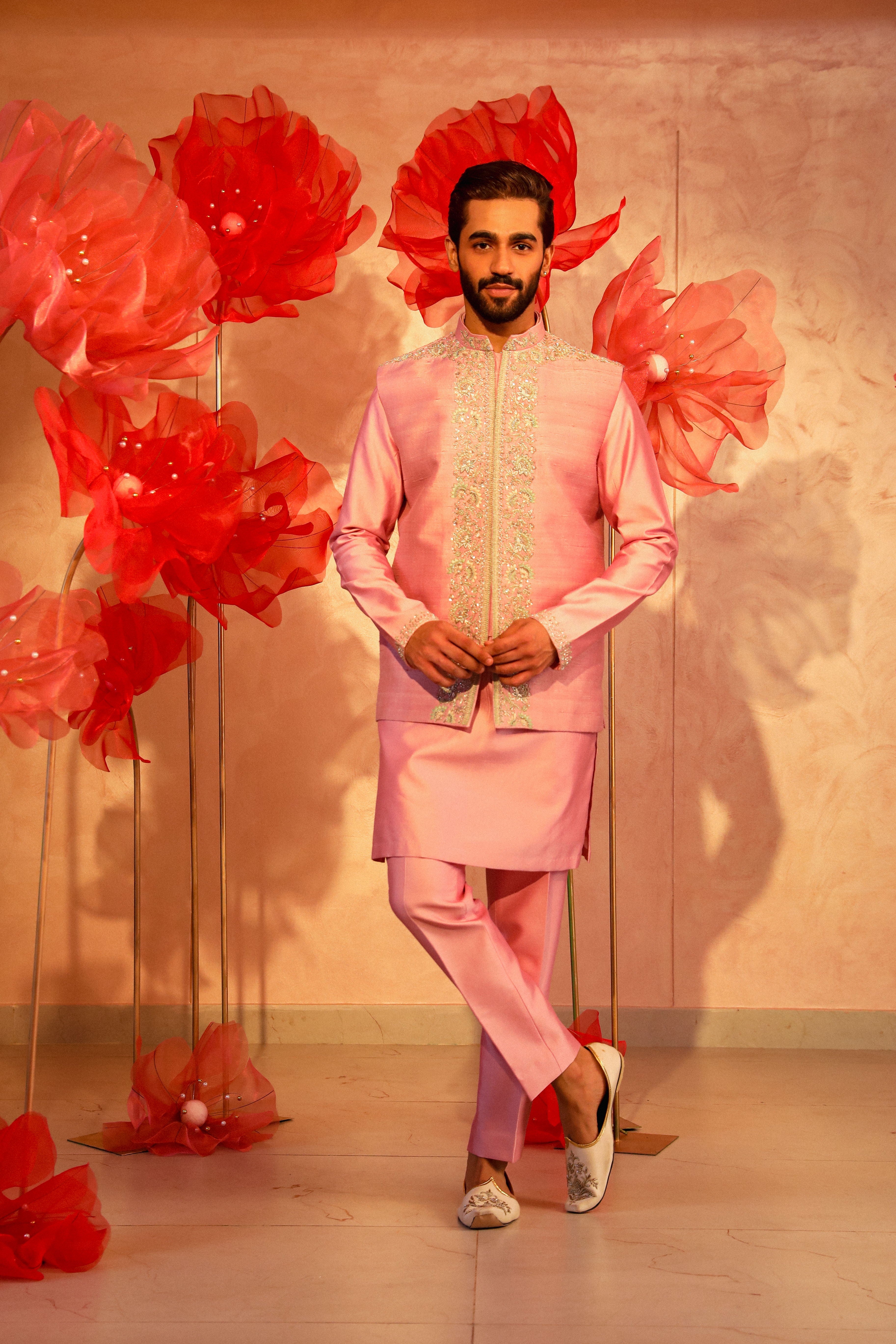 Pastel Pink Embroidered Bandi Set