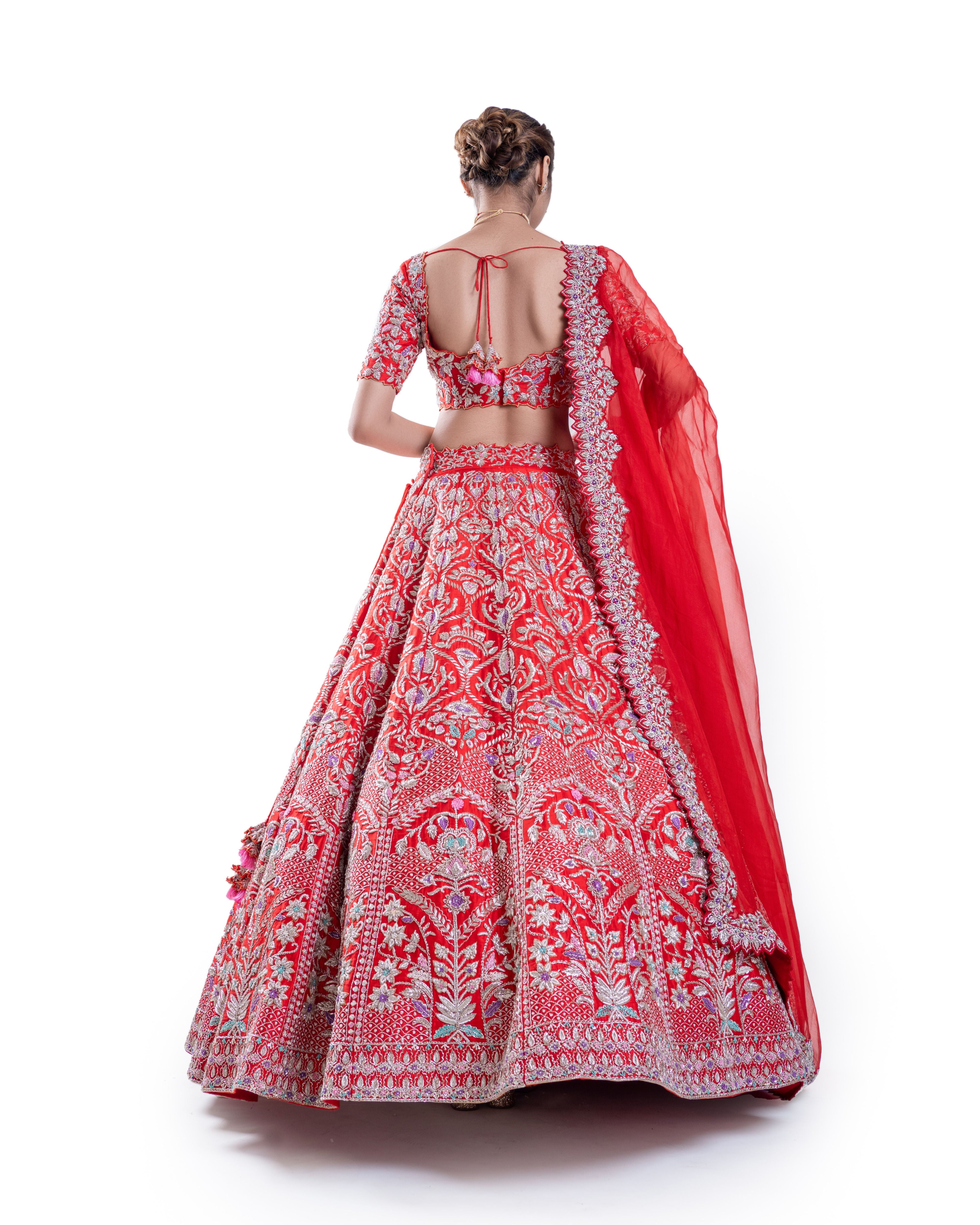Bold Blossom Red Lehenga Set