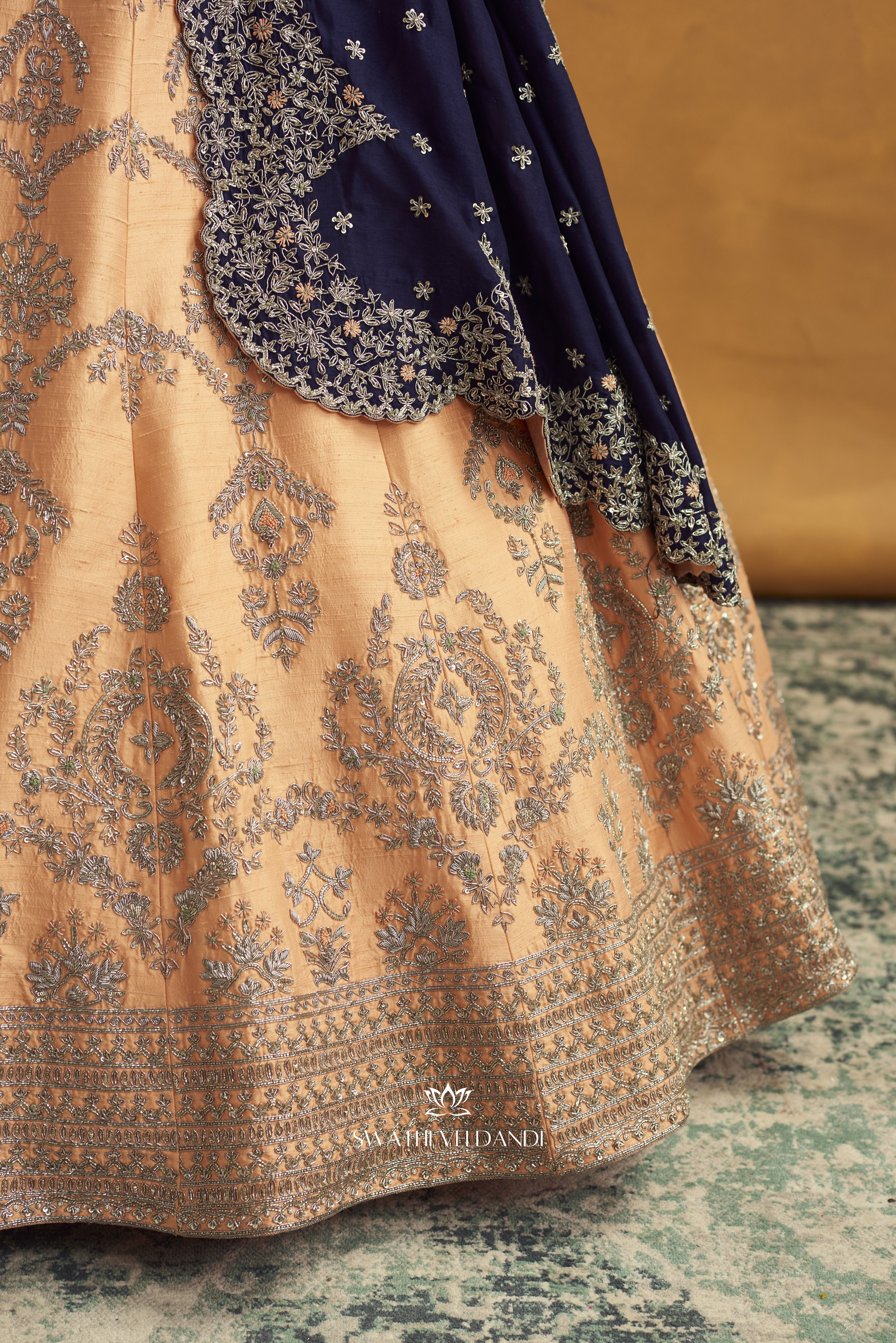 Anga Peach and blue Lehenga Set
