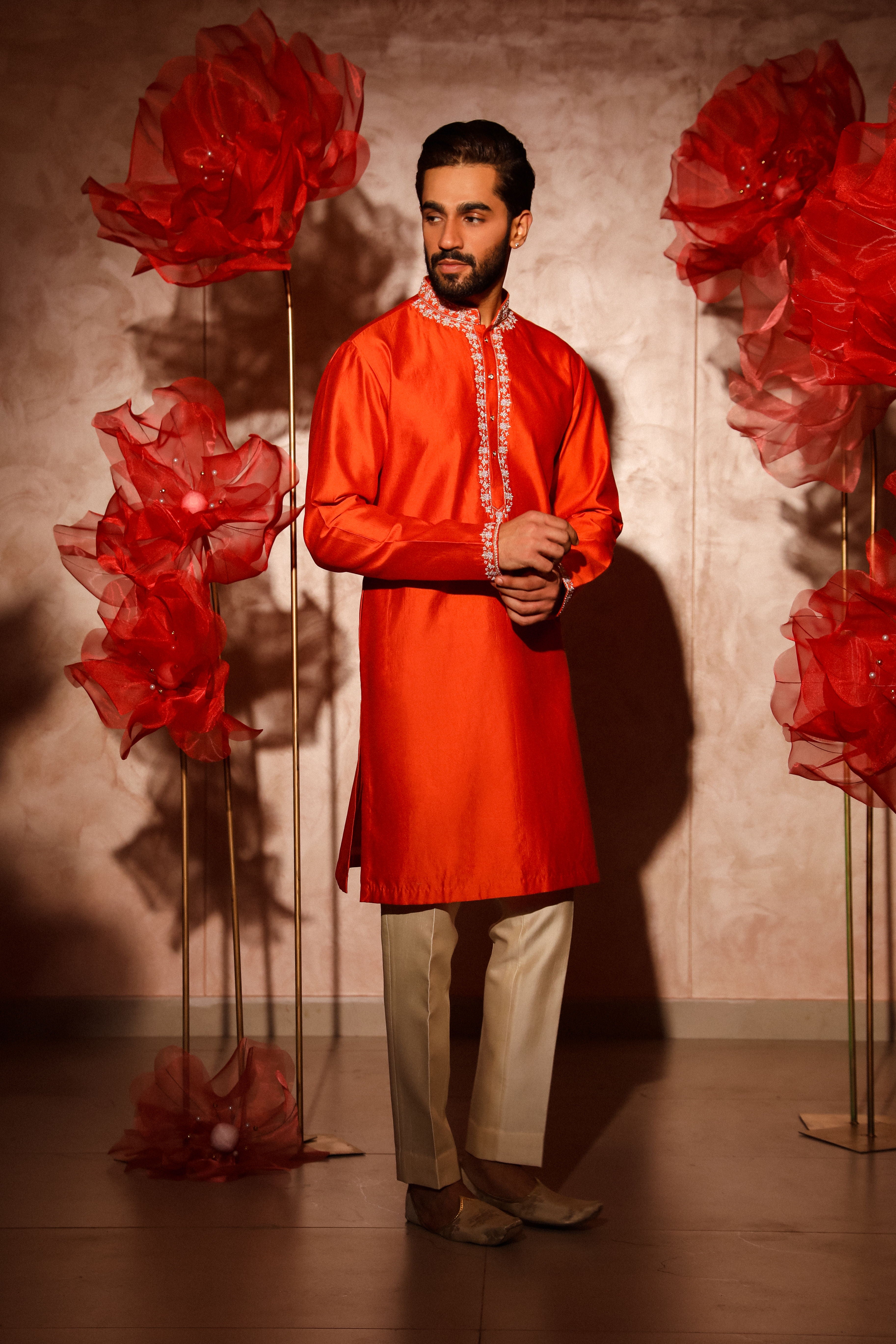 Tawny Orange Embroidered Kurta Set