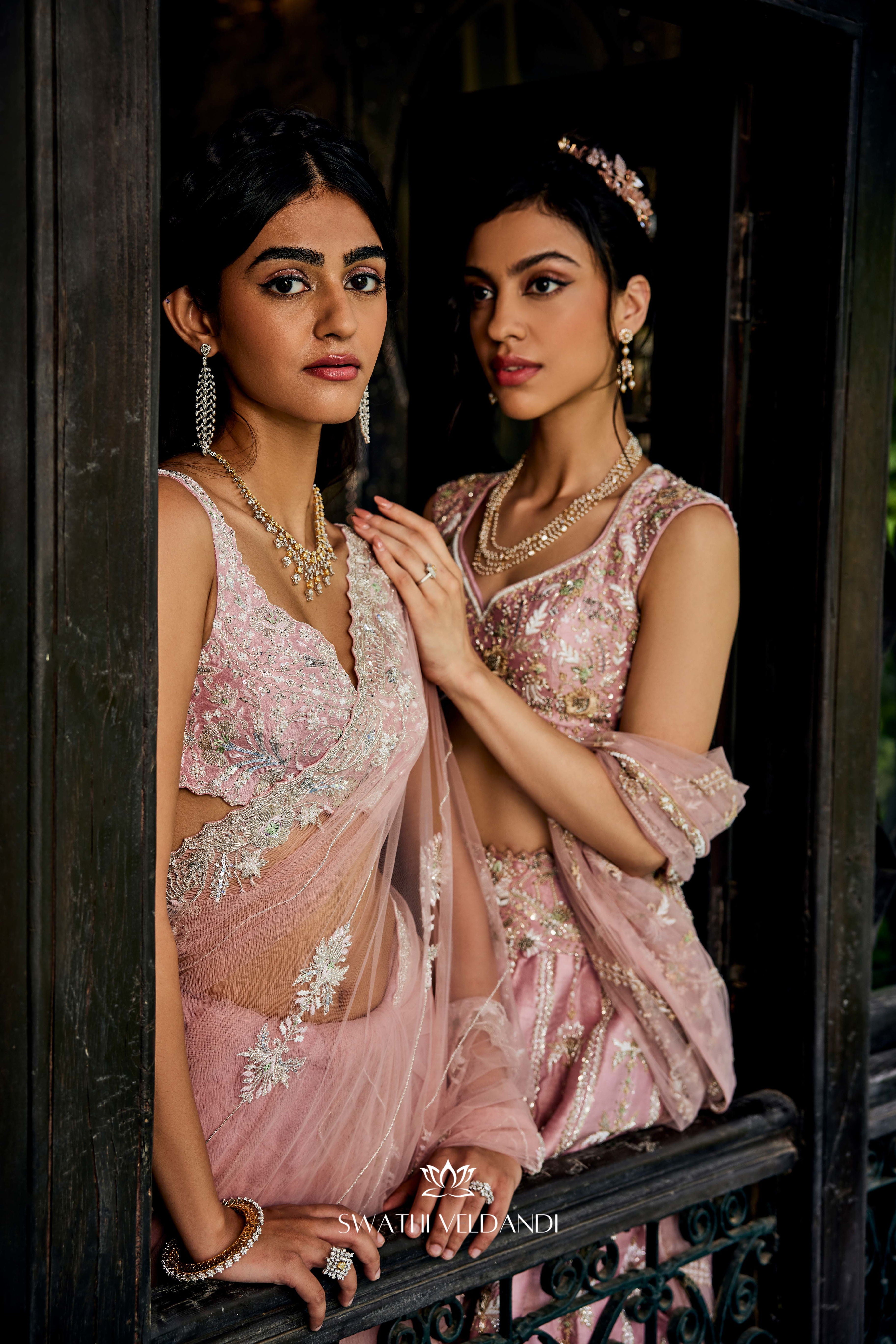 Erato Lemonade pink Net Saree