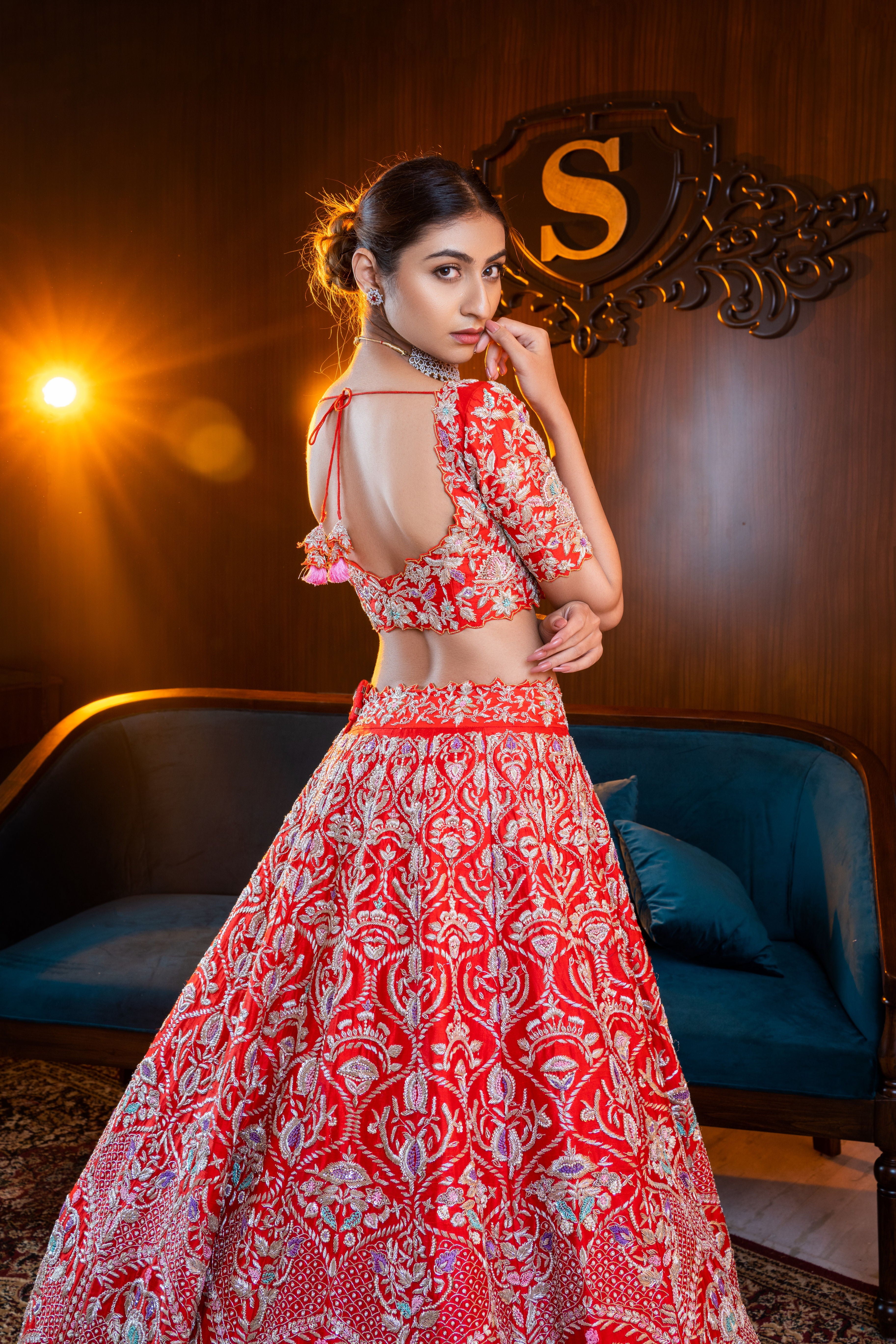 Bold Blossom Red Lehenga Set