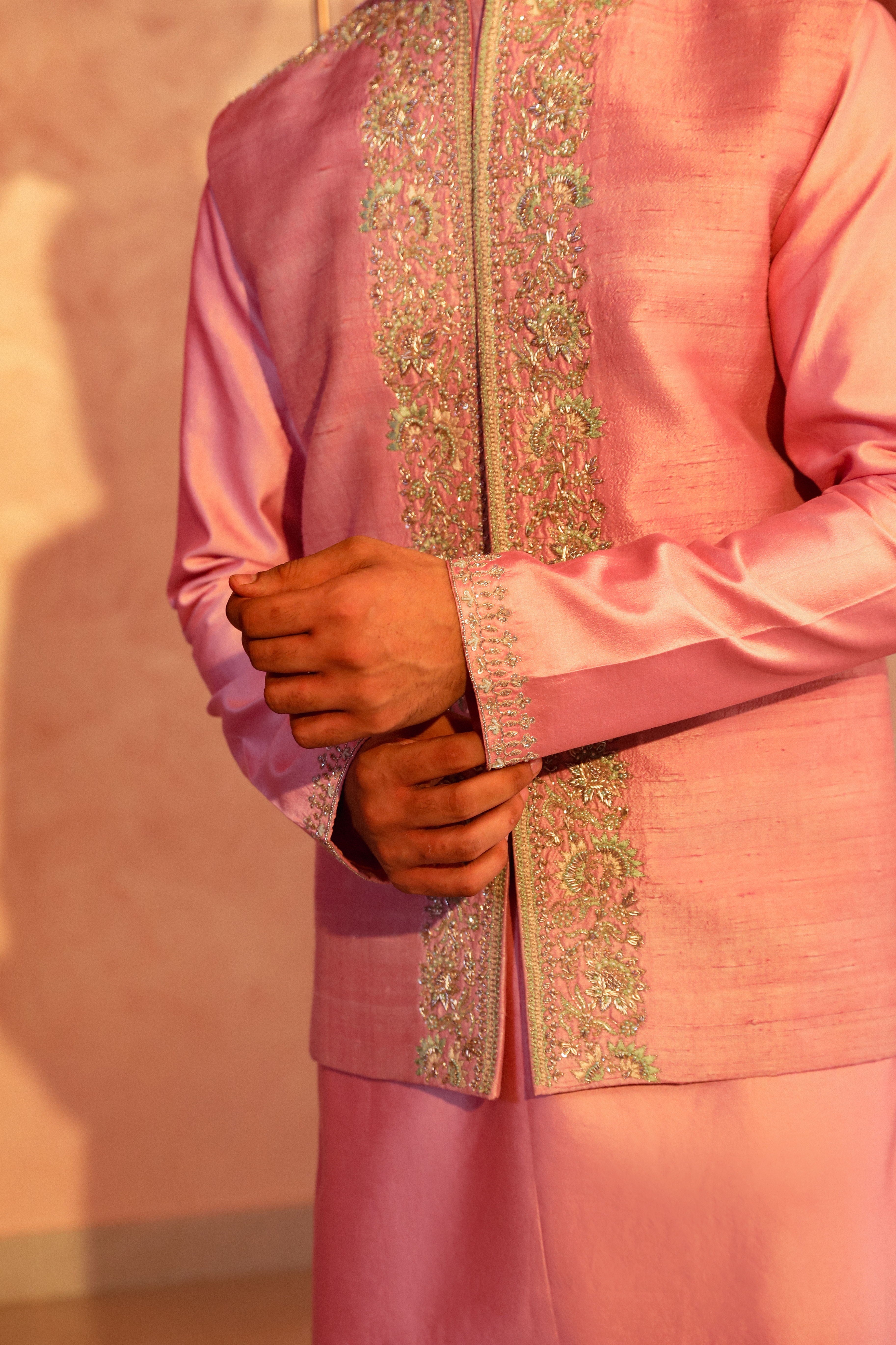 Pastel Pink Embroidered Bandi Set