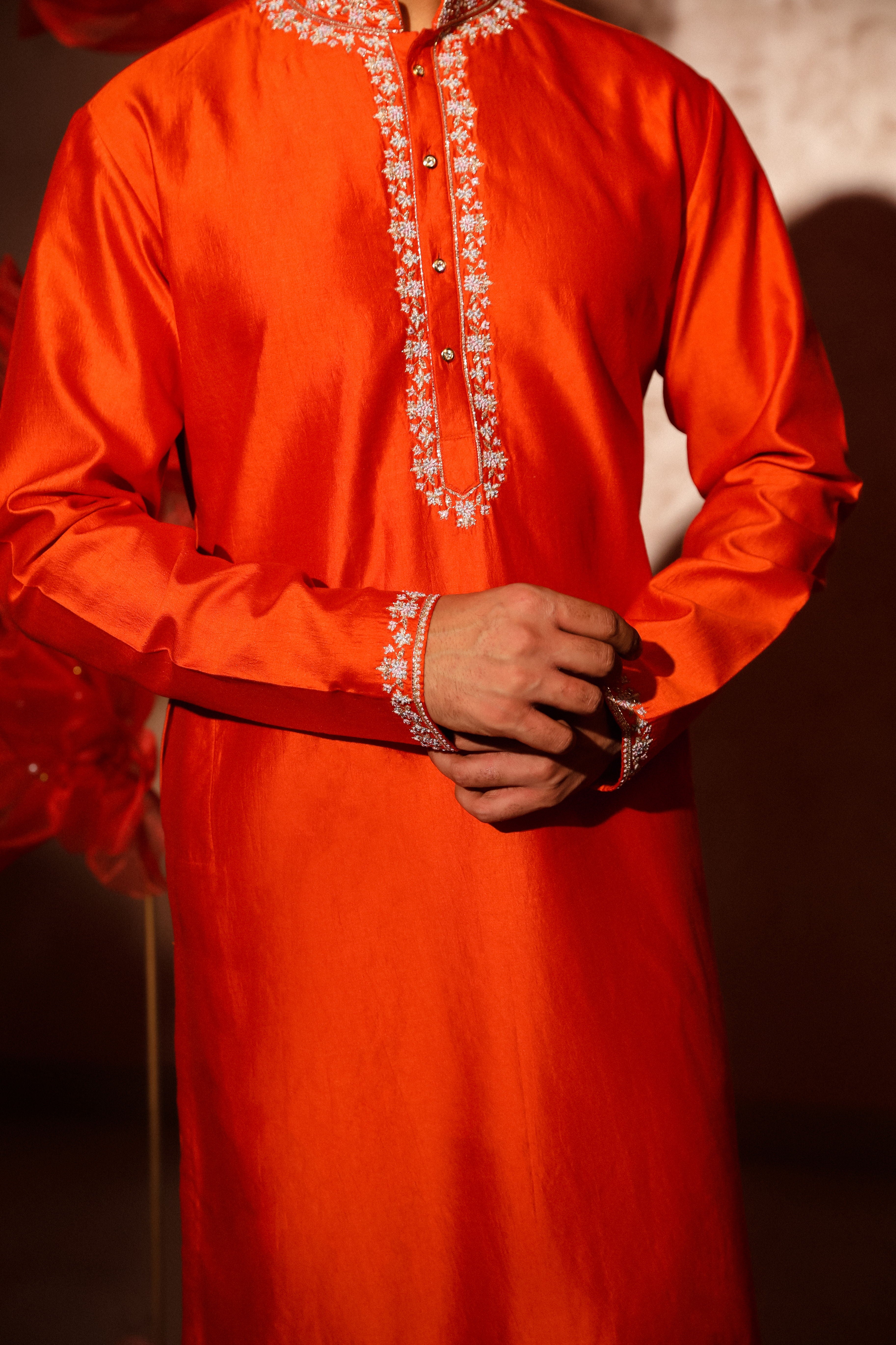 Tawny Orange Embroidered Kurta Set