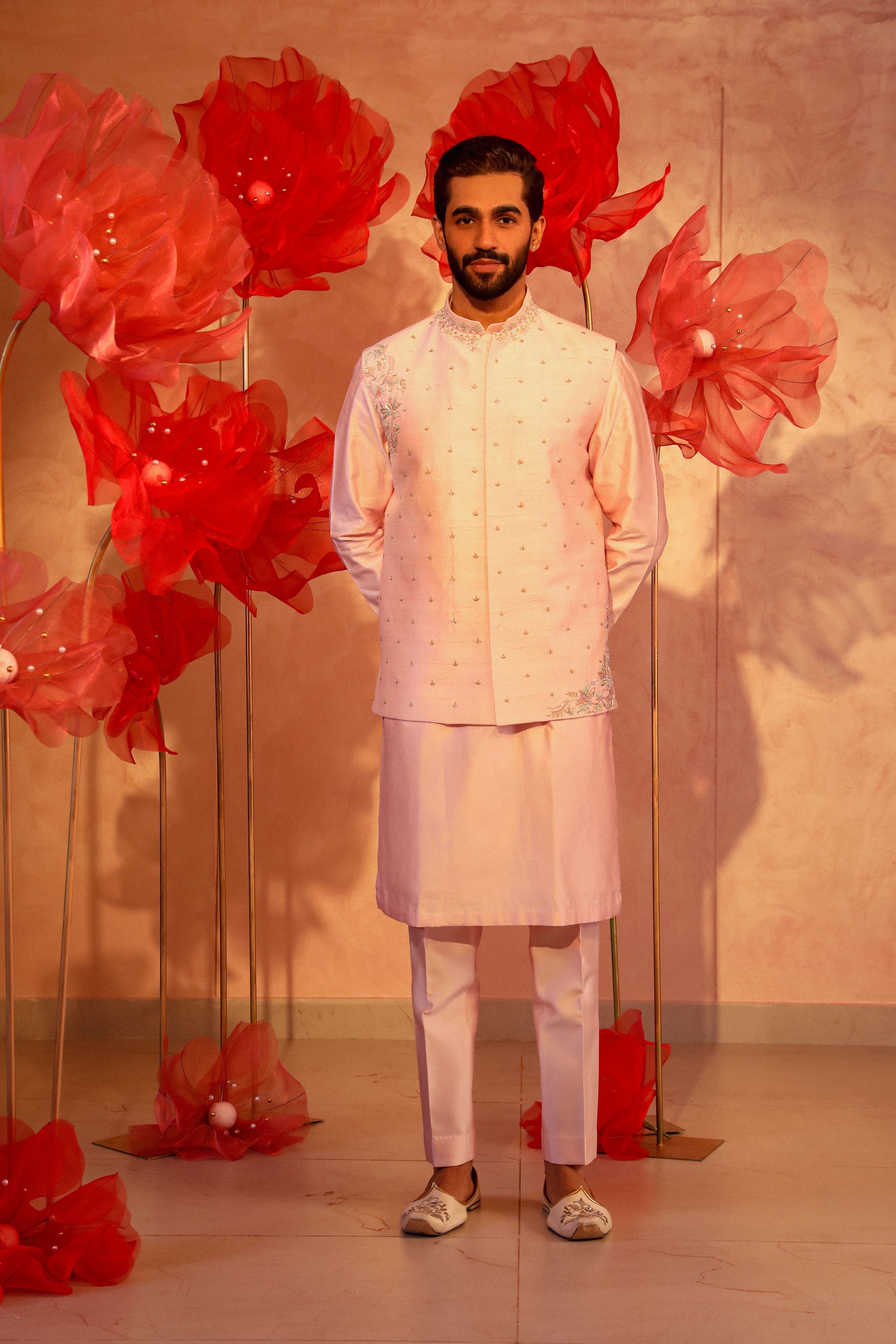 Pastel Pink Embroidered Bandi Set