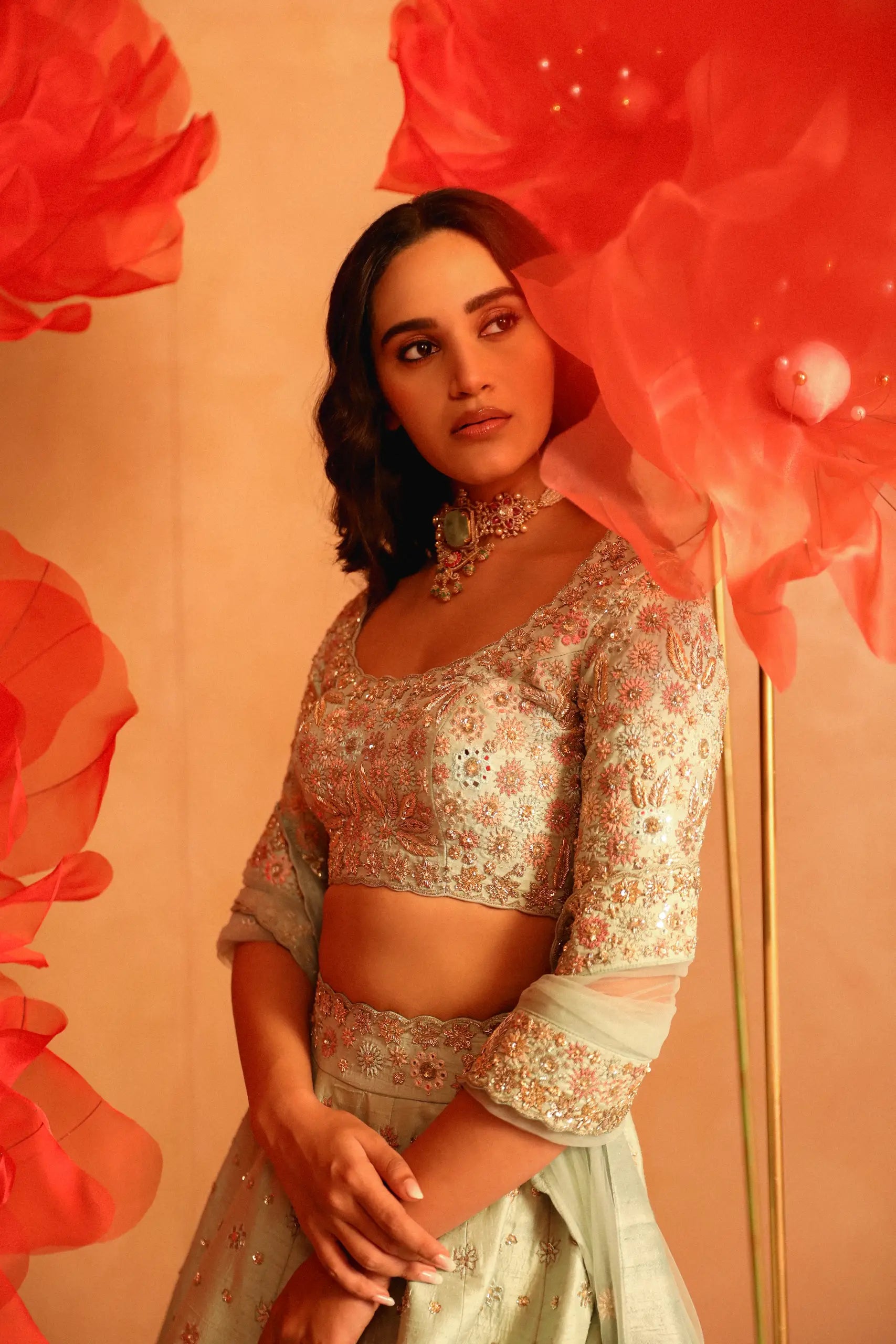 Glamourous Ice Blue Bridal Lehenga Set